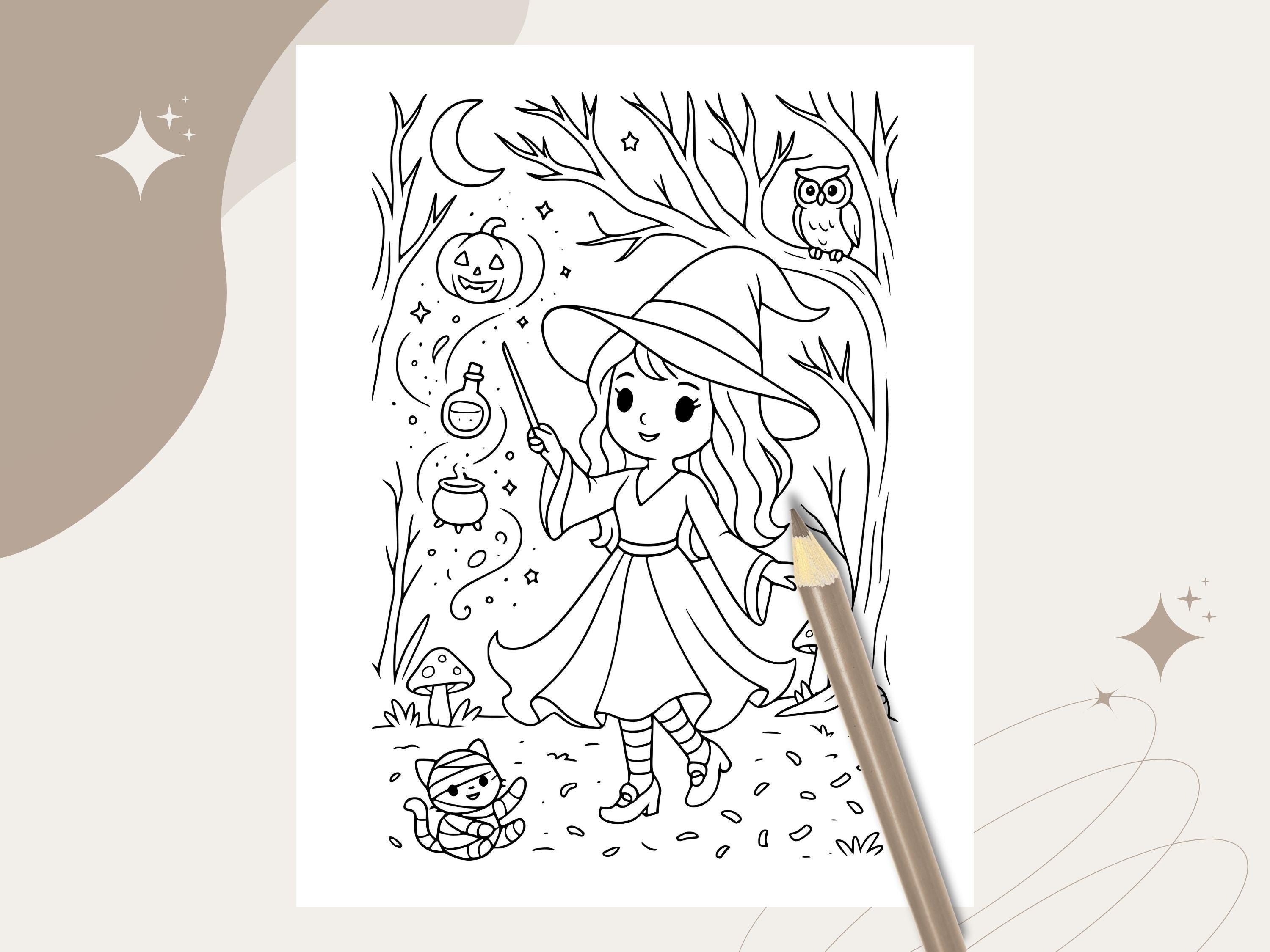 Spooky Cuties Halloween Coloring Pages: Enchanted Forest Adventure (PDF & PNG)