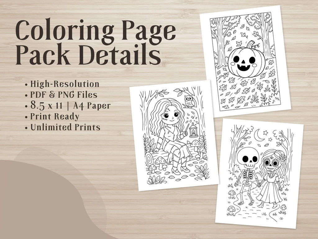 Spooky Cuties Halloween Coloring Pages: Enchanted Forest Adventure (PDF & PNG)