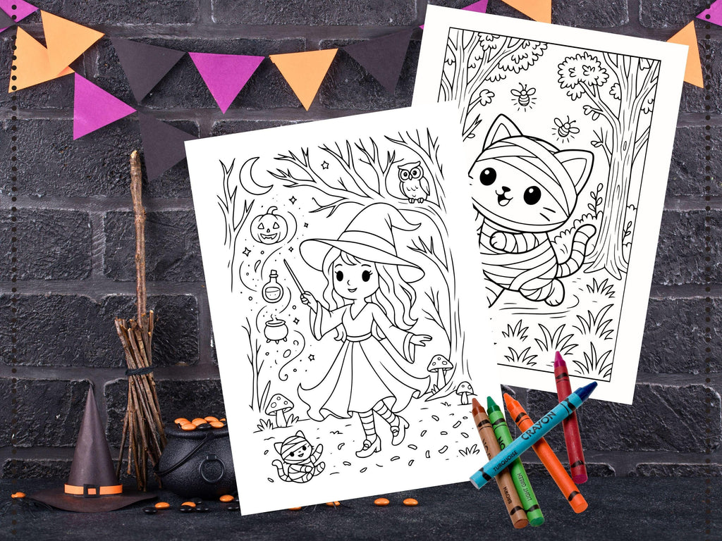 Spooky Cuties Halloween Coloring Pages: Enchanted Forest Adventure (PDF & PNG)