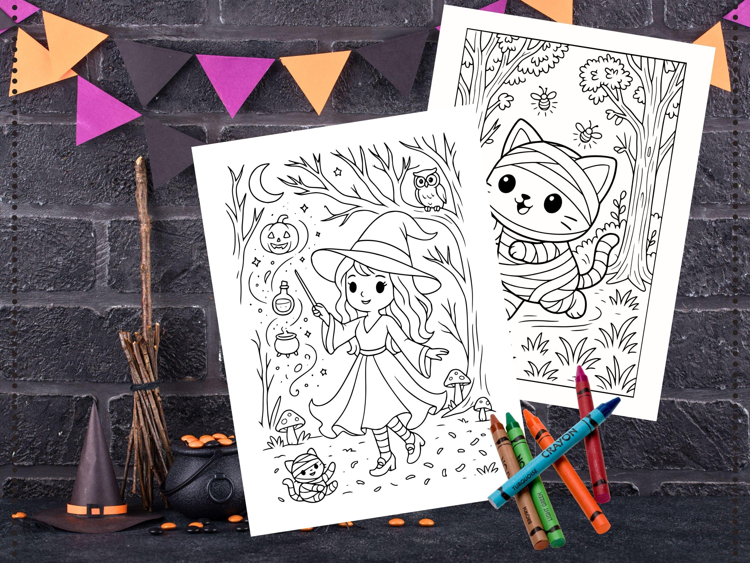 Spooky Cuties Halloween Coloring Pages: Enchanted Forest Adventure (PDF & PNG)