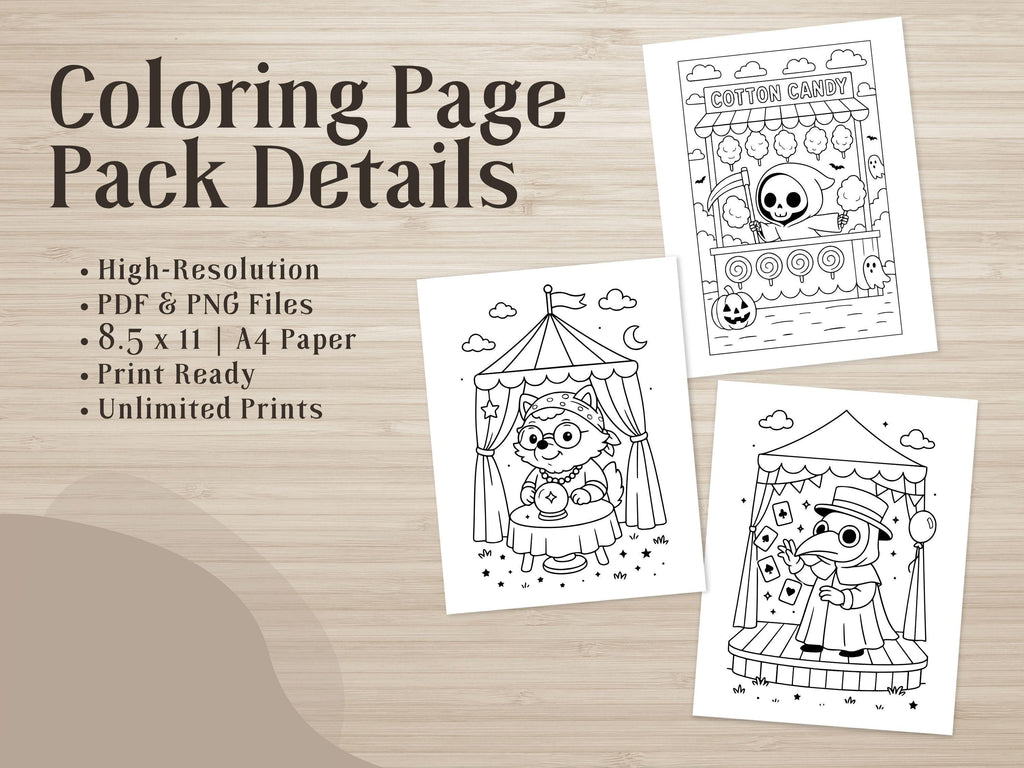 Spooky Cuties Halloween Coloring Pages: Creepy-Cute Carnival (PDF & PNG)