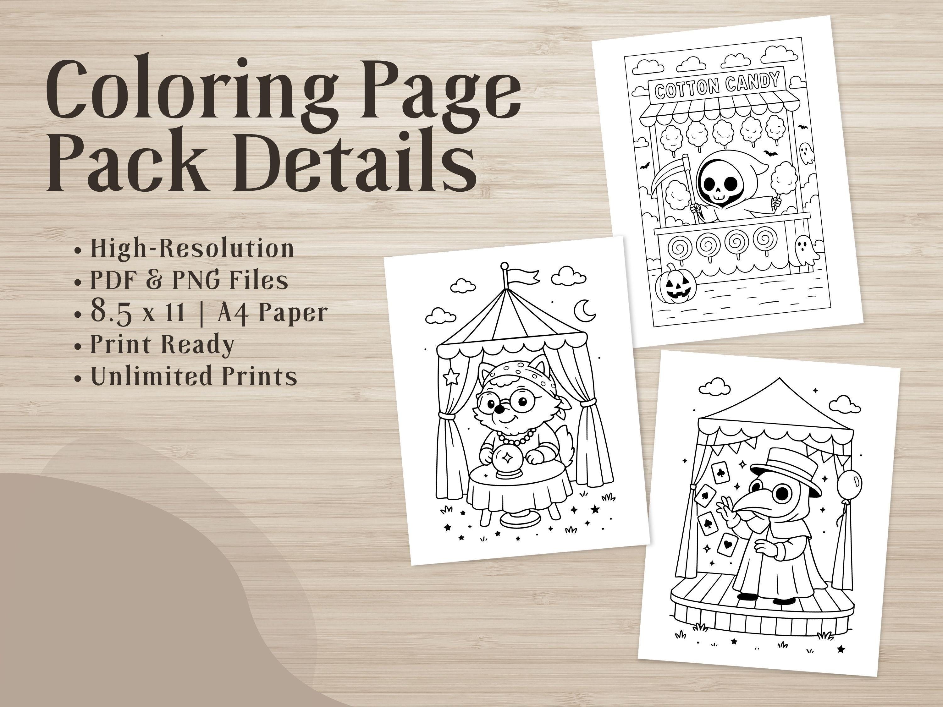 Spooky Cuties Halloween Coloring Pages: Creepy-Cute Carnival (PDF & PNG)