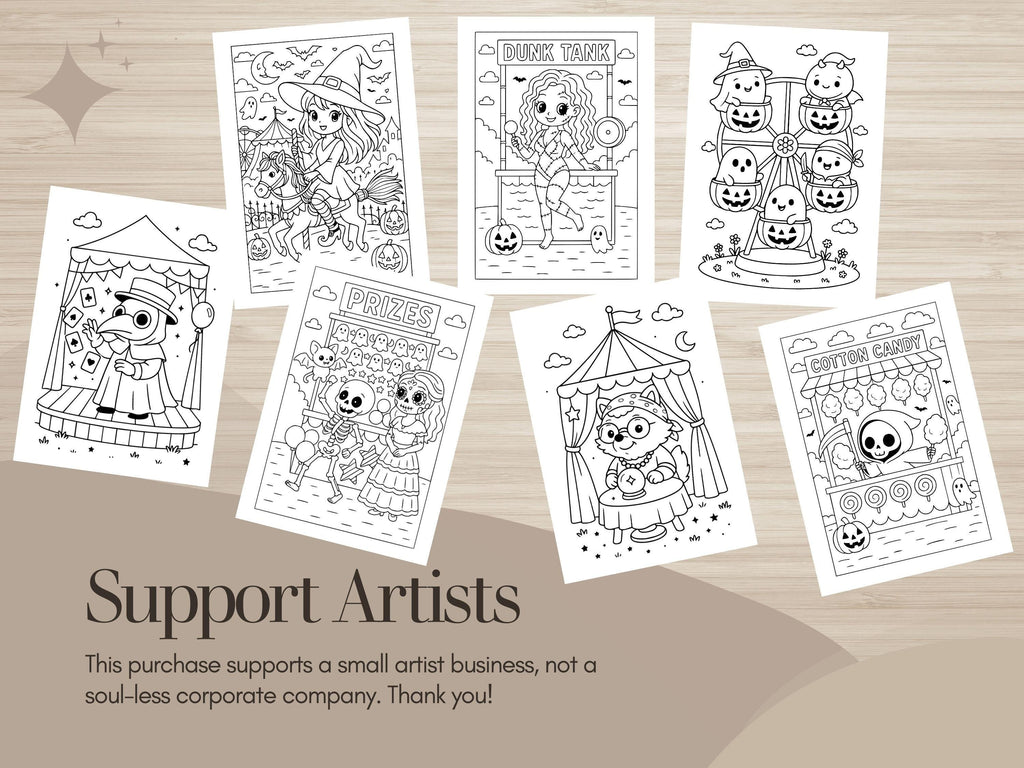 Spooky Cuties Halloween Coloring Pages: Creepy-Cute Carnival (PDF & PNG)