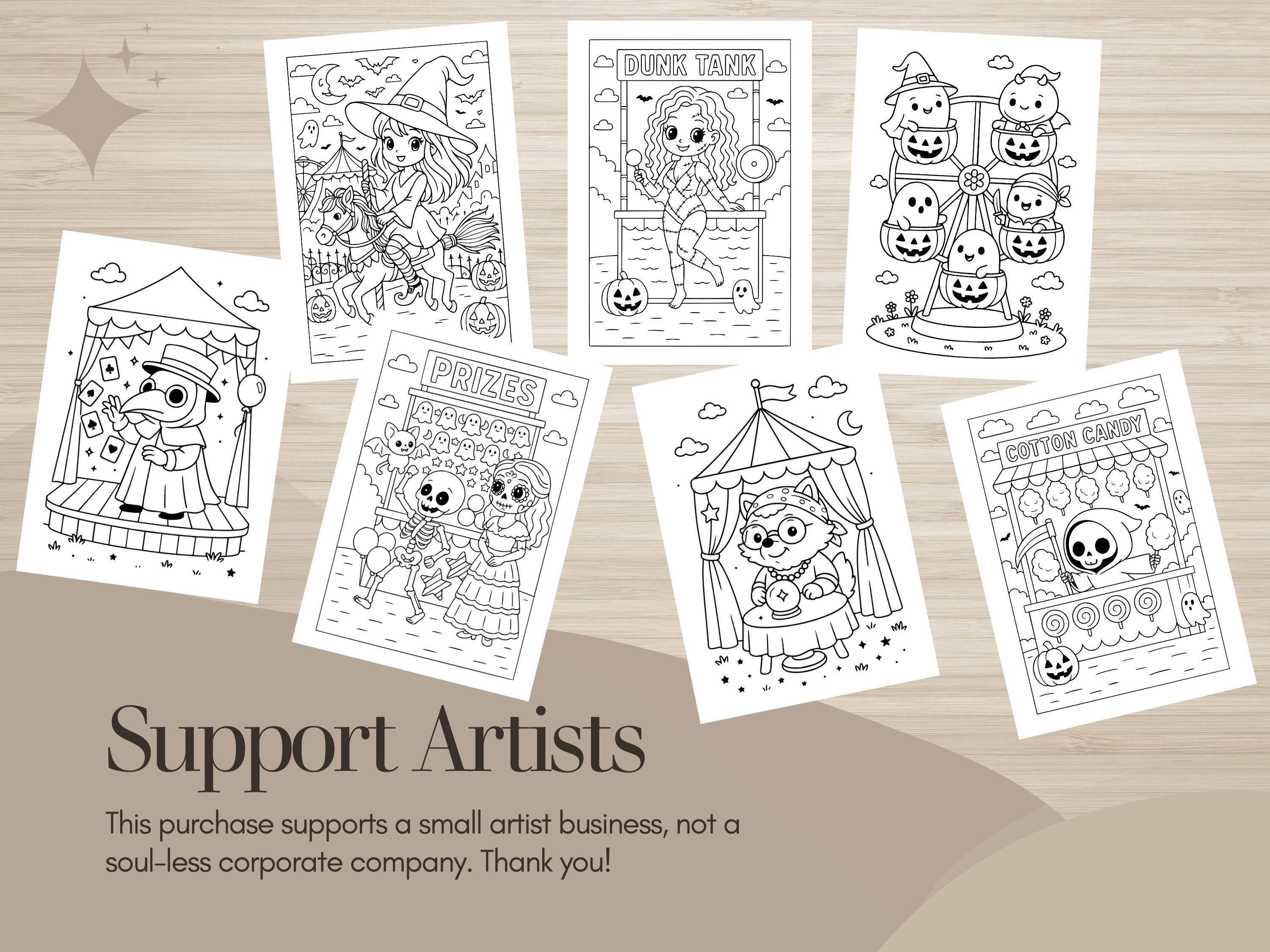 Spooky Cuties Halloween Coloring Pages: Creepy-Cute Carnival (PDF & PNG)