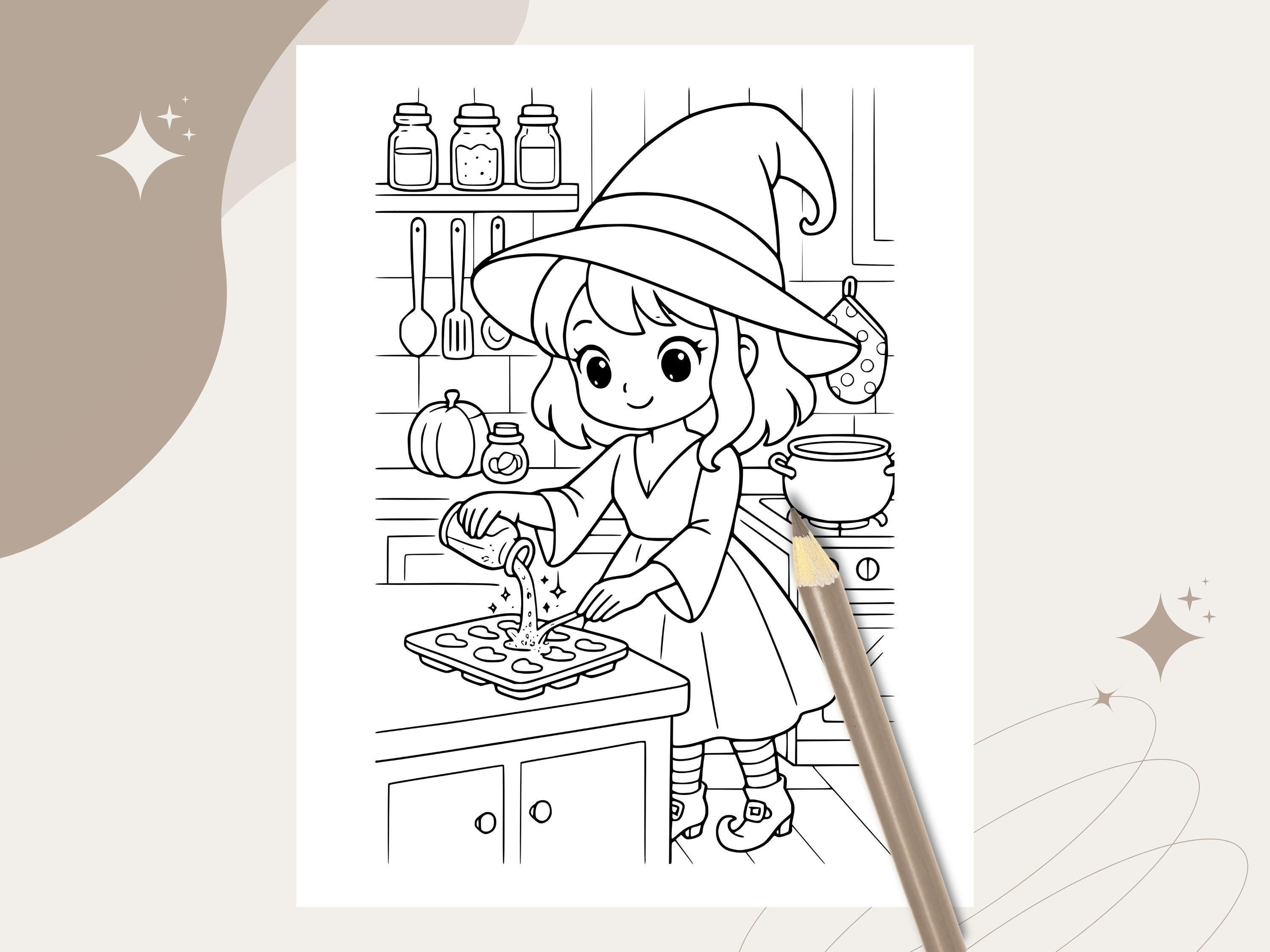 Spooky Cuties Halloween Coloring Pages: Potion and Candy Workshop (PDF & PNG)