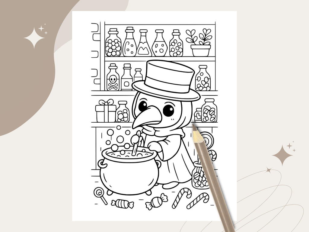 Spooky Cuties Halloween Coloring Pages: Potion and Candy Workshop (PDF & PNG)