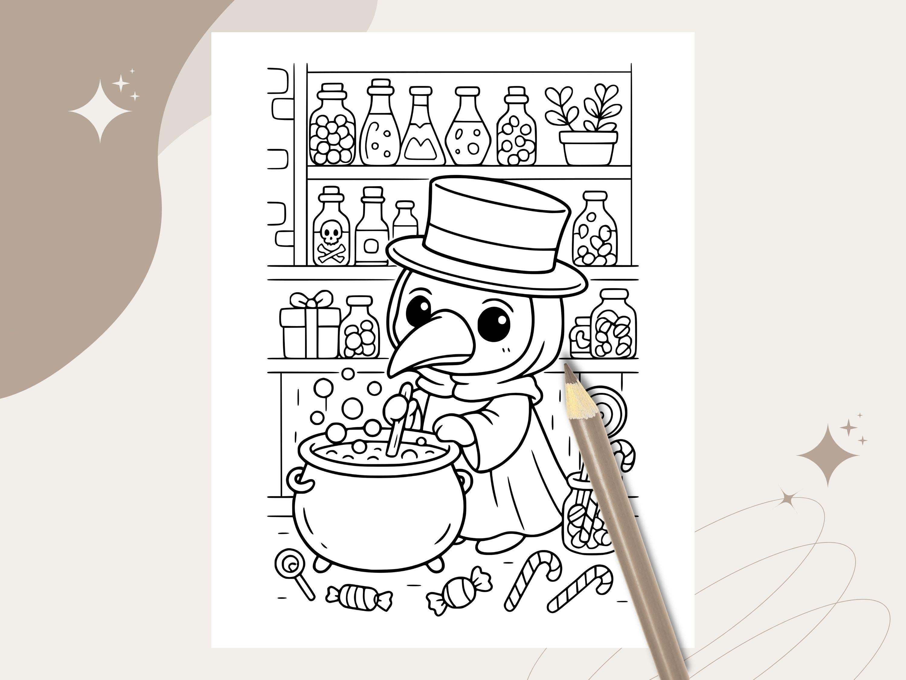 Spooky Cuties Halloween Coloring Pages: Potion and Candy Workshop (PDF & PNG)
