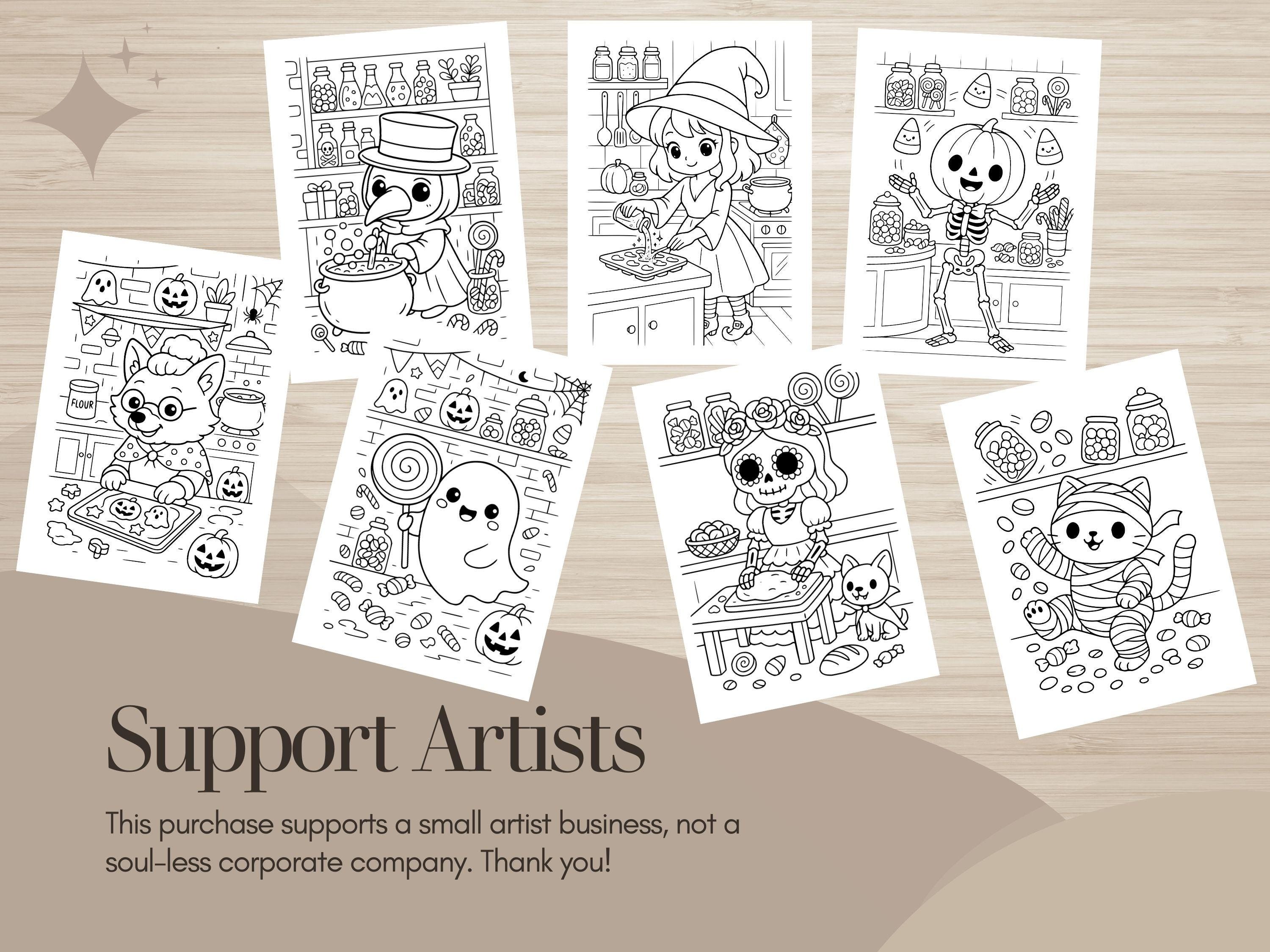 Spooky Cuties Halloween Coloring Pages: Potion and Candy Workshop (PDF & PNG)