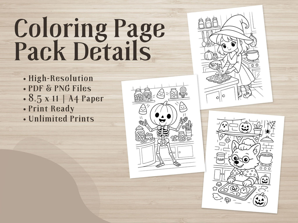 Spooky Cuties Halloween Coloring Pages: Potion and Candy Workshop (PDF & PNG)