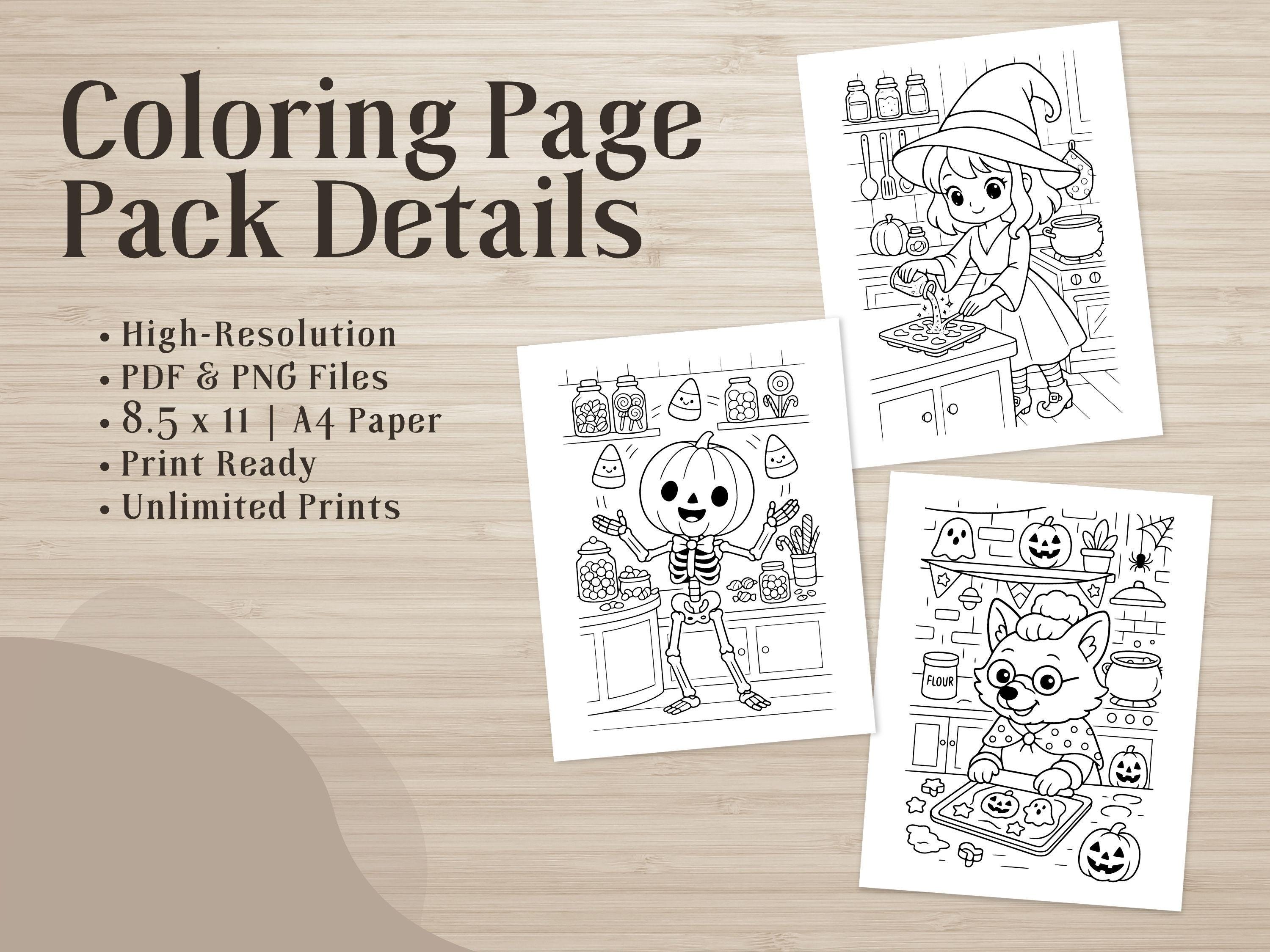 Spooky Cuties Halloween Coloring Pages: Potion and Candy Workshop (PDF & PNG)