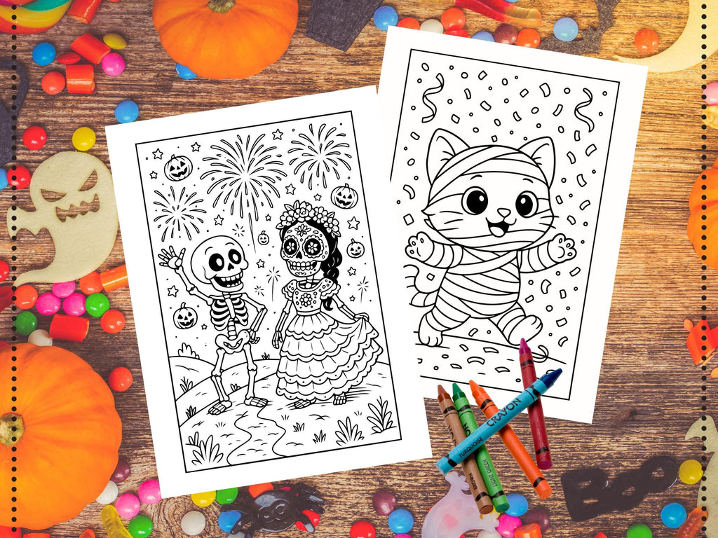 Spooky Cuties Halloween Coloring Pages: Halloween Night Celebration (PDF & PNG)