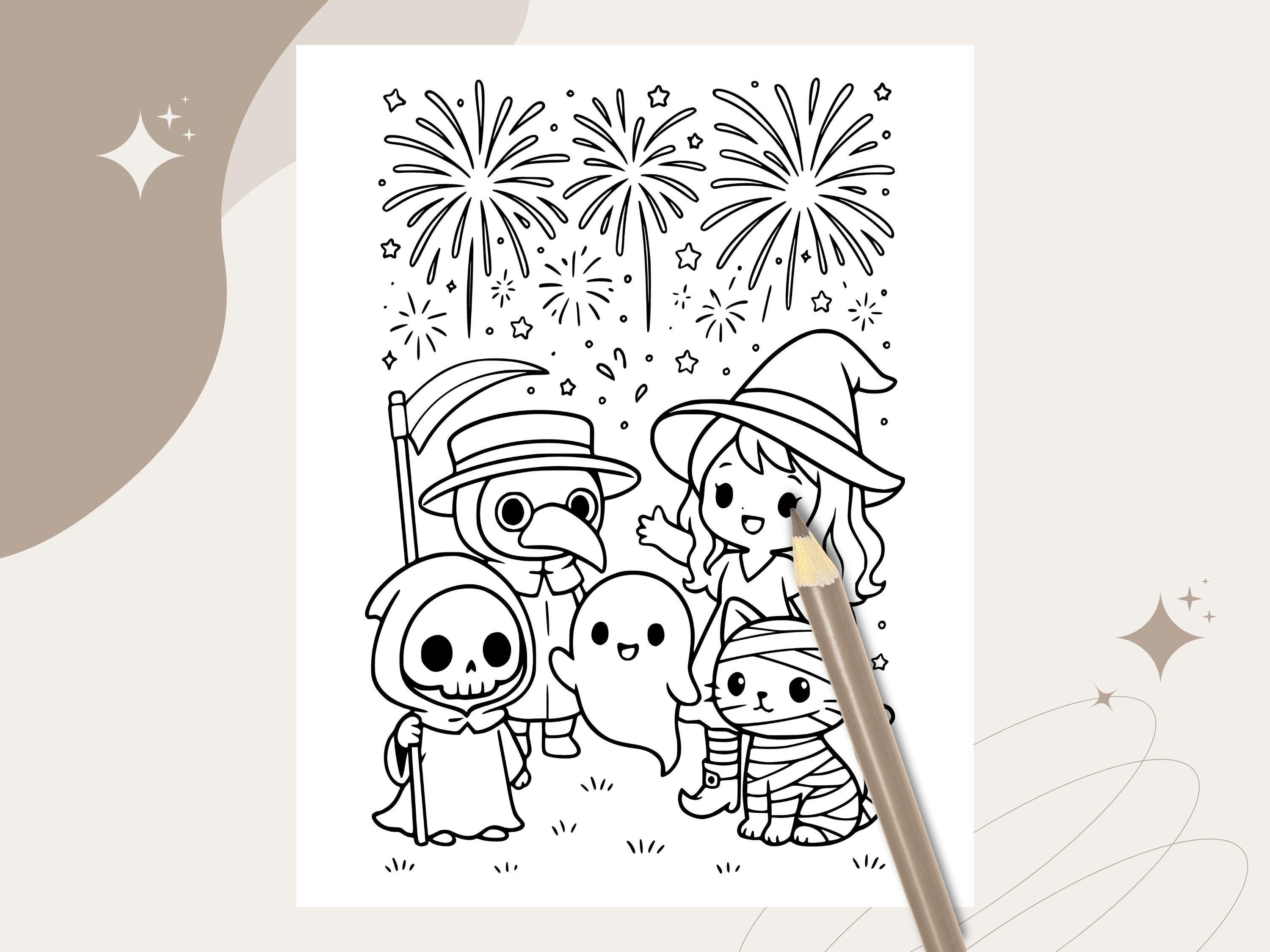 Spooky Cuties Halloween Coloring Pages: Halloween Night Celebration (PDF & PNG)