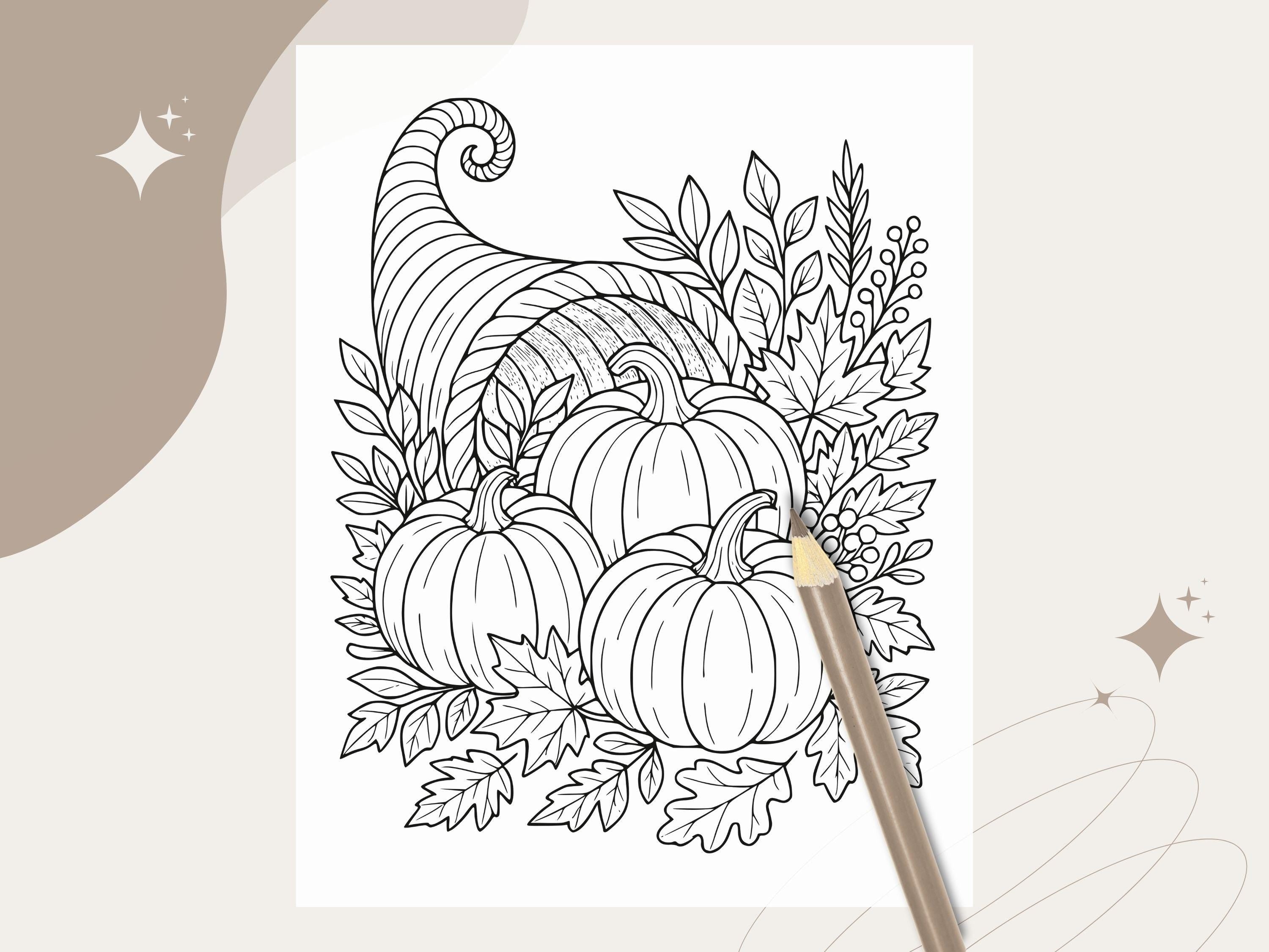 Thanksgiving Coloring Pages: Grateful, Thankful For Family, Pumpkin, Fox (PDF Download)