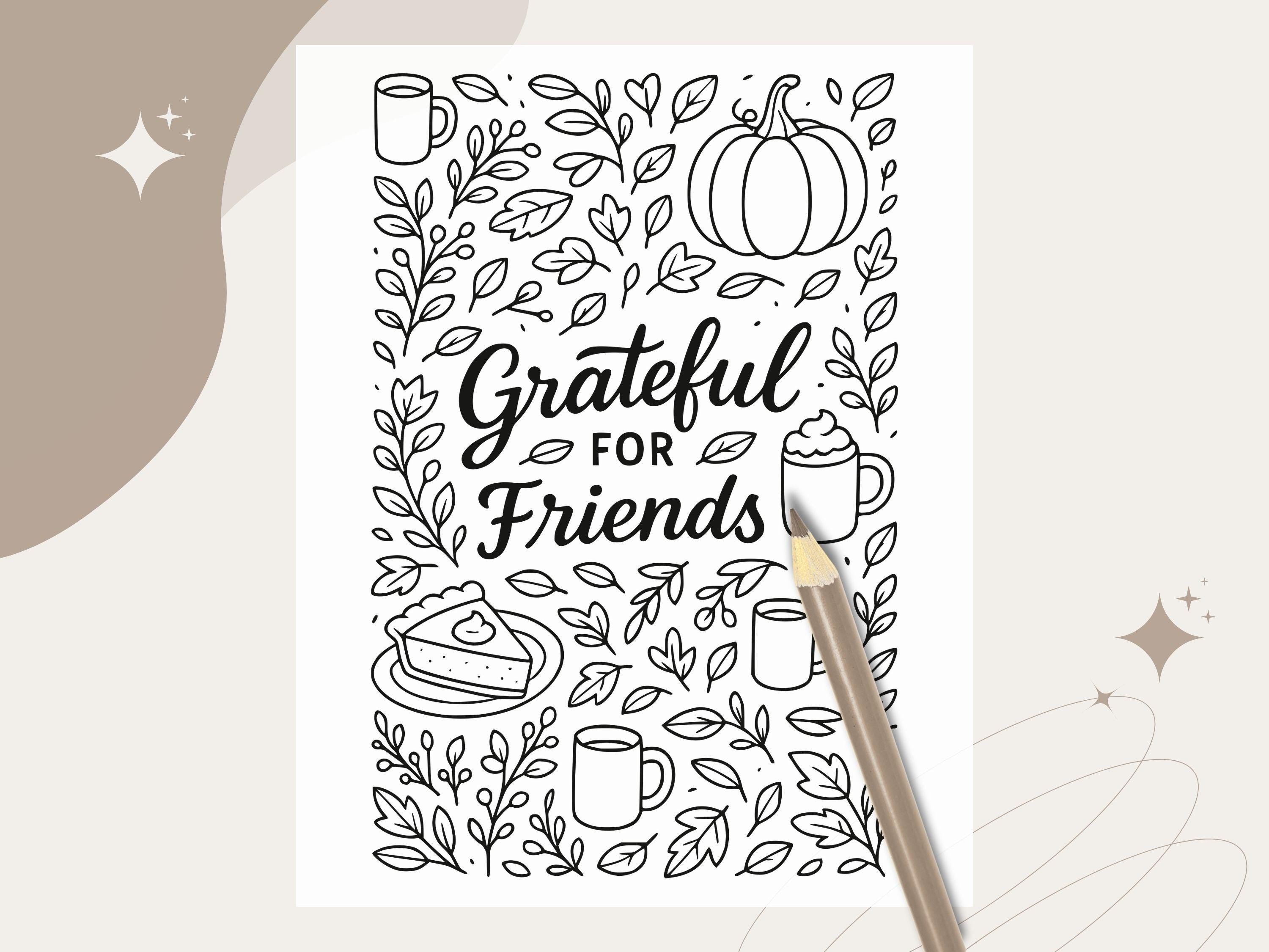 Thanksgiving Coloring Pages: Grateful, Thankful For Family, Pumpkin, Fox (PDF Download)
