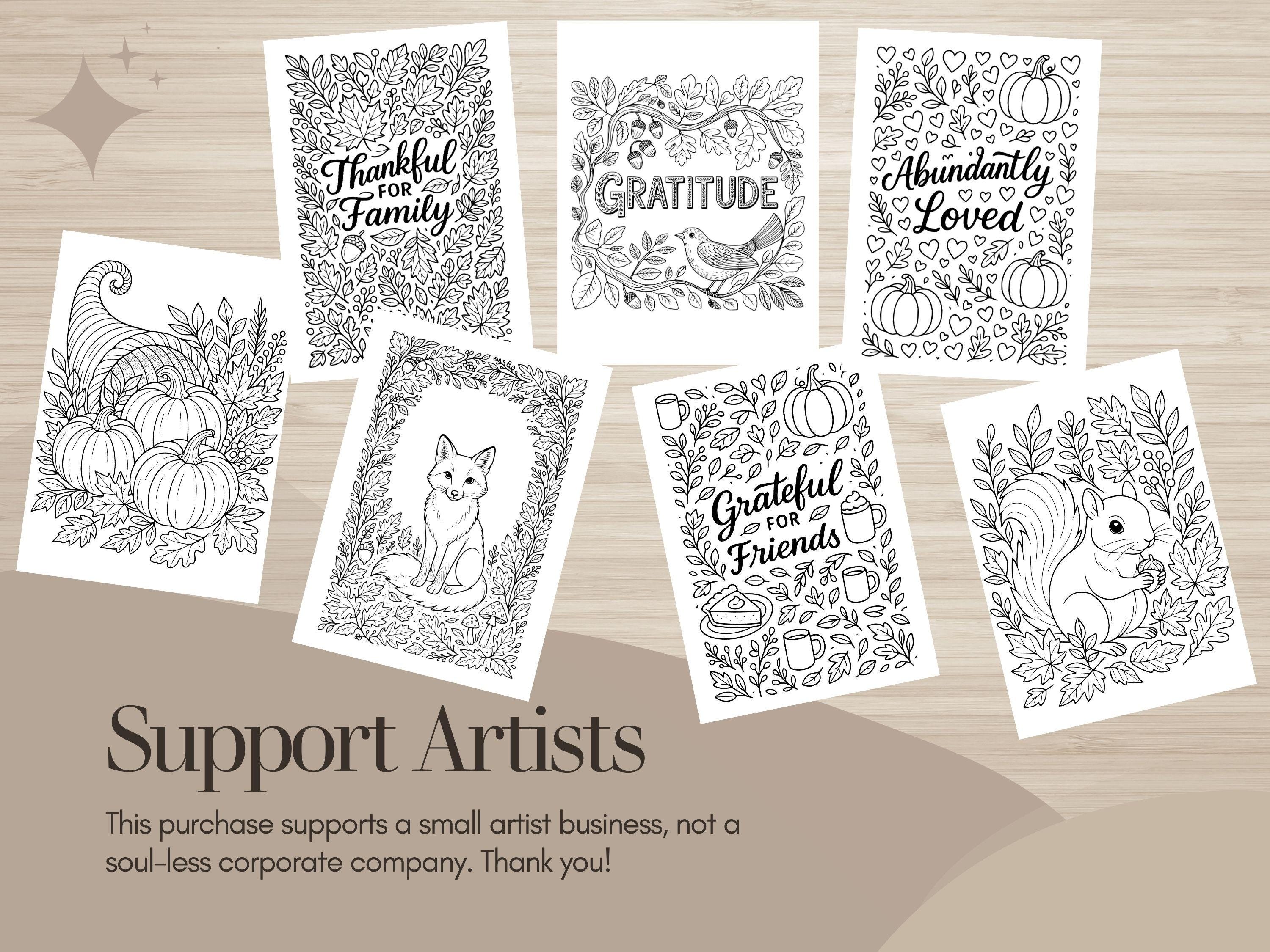 Thanksgiving Coloring Pages: Grateful, Thankful For Family, Pumpkin, Fox (PDF Download)