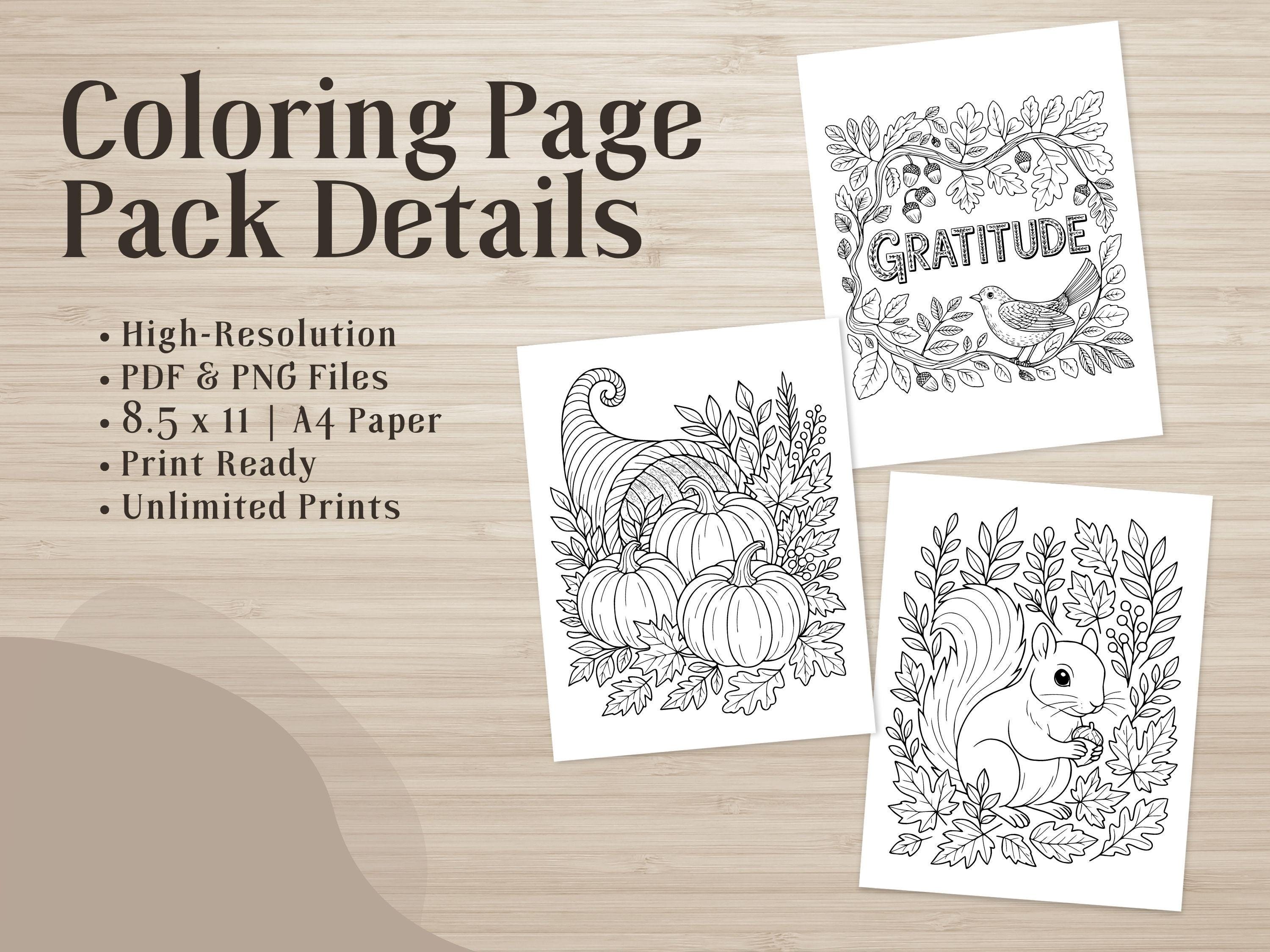 Thanksgiving Coloring Pages: Grateful, Thankful For Family, Pumpkin, Fox (PDF Download)
