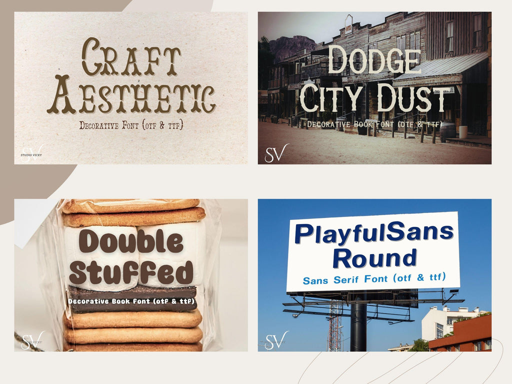 Decorative Fonts Bundle | 17 Hand Drawn Unique Fonts | otf, ttf | Commercial Use Allowed
