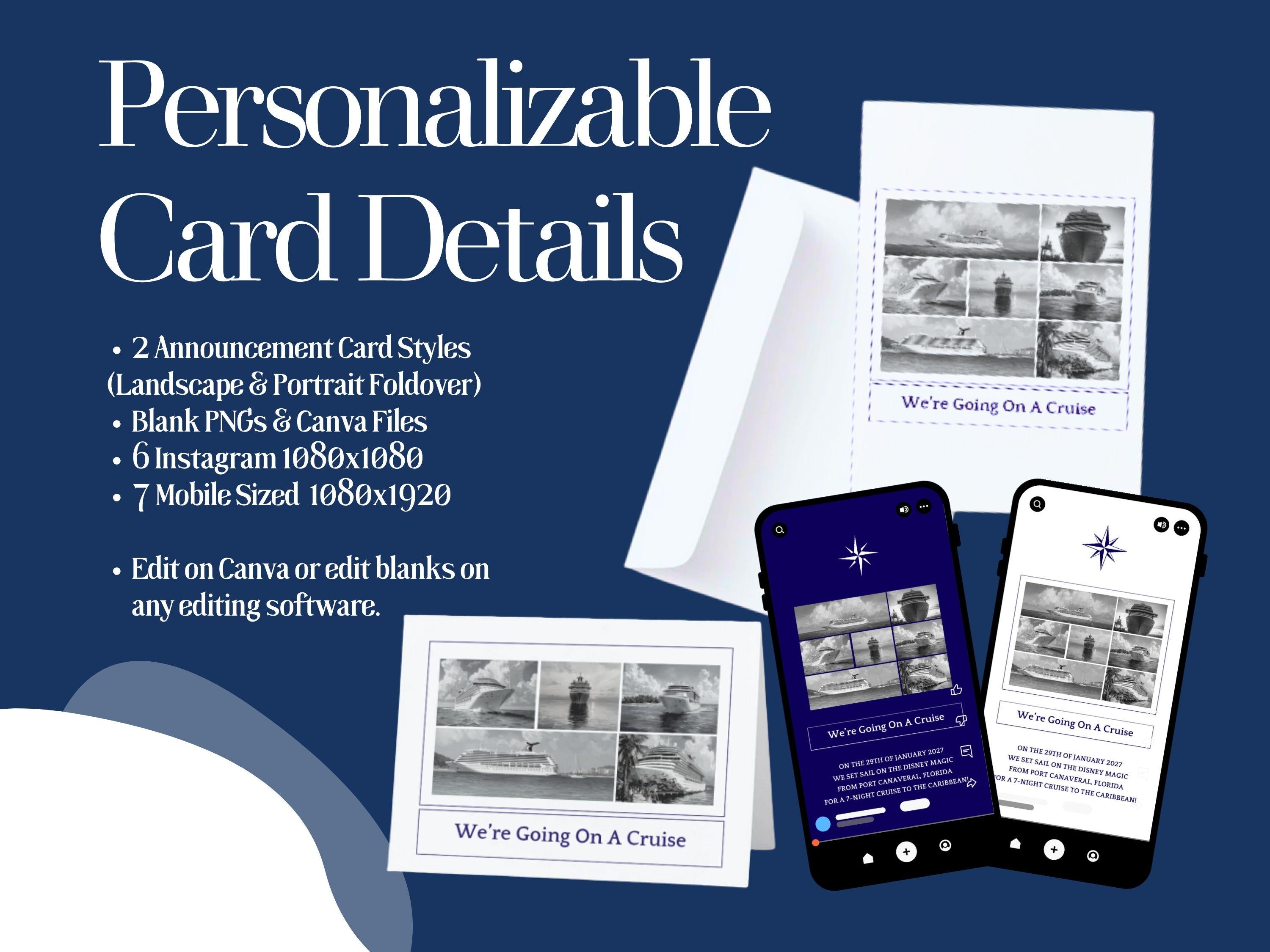 Family Cruise Announcement Canva Templates | Fold-Over Card + Mobile Invite | Countdown + Meetup + Emergency | Editable PNG