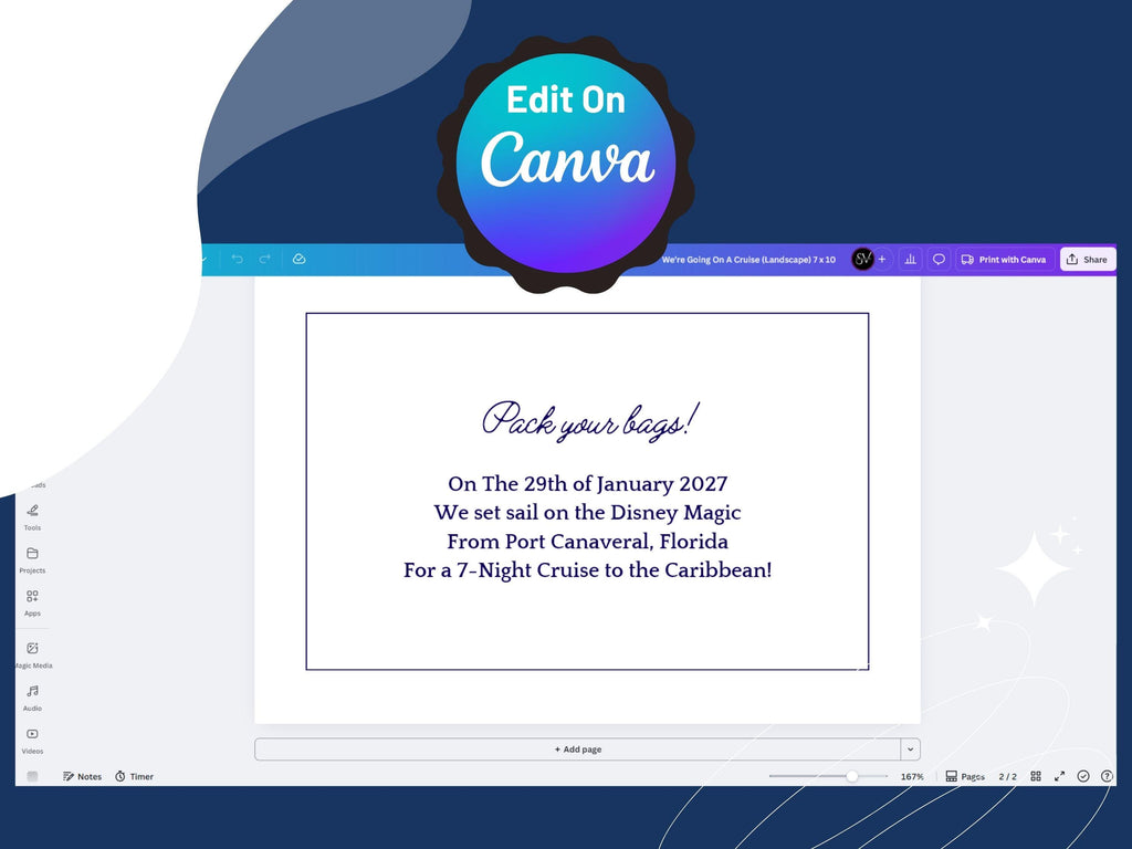 Family Cruise Announcement Canva Templates | Fold-Over Card + Mobile Invite | Countdown + Meetup + Emergency | Editable PNG