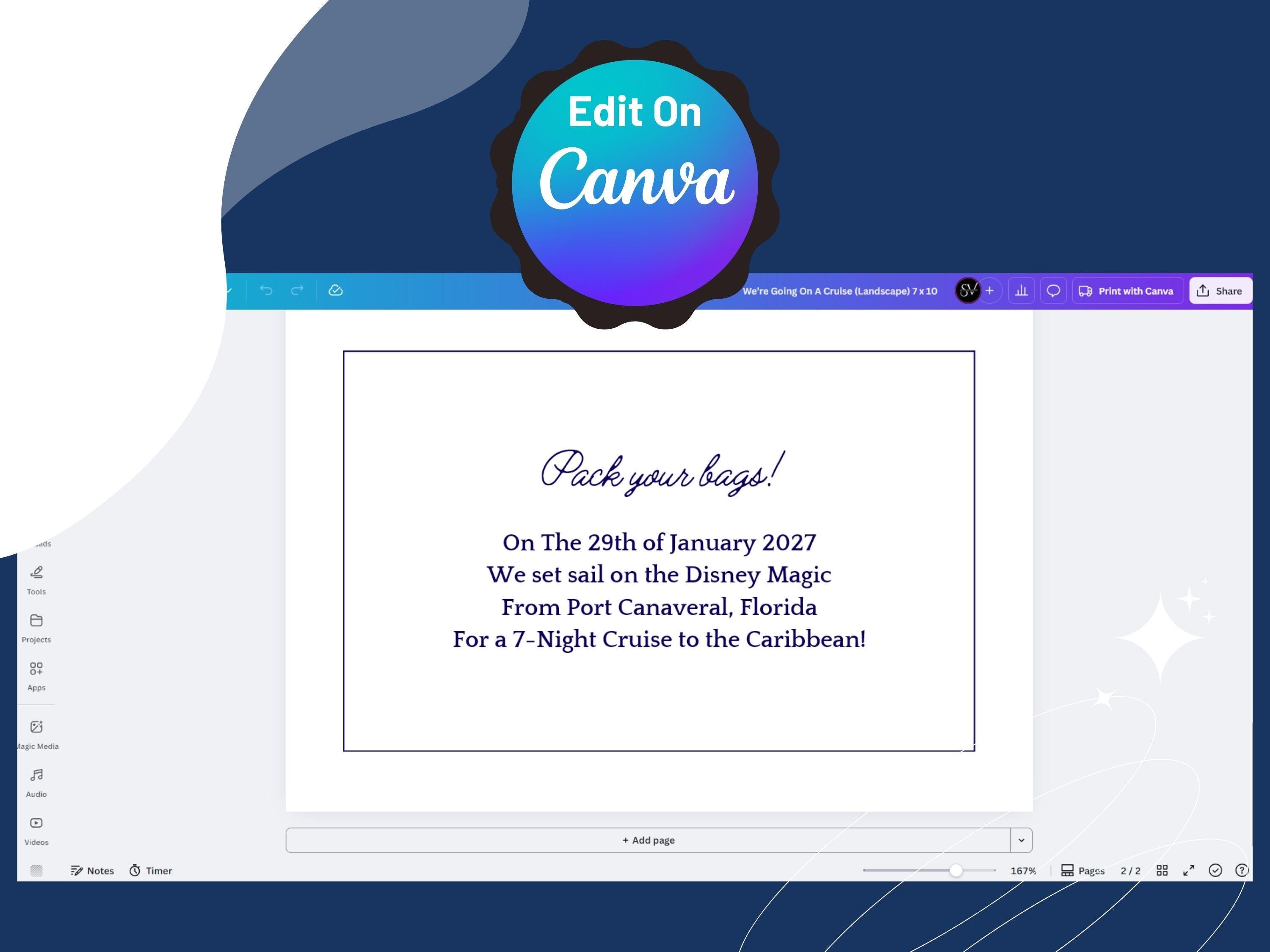 Family Cruise Announcement Canva Templates | Fold-Over Card + Mobile Invite | Countdown + Meetup + Emergency | Editable PNG