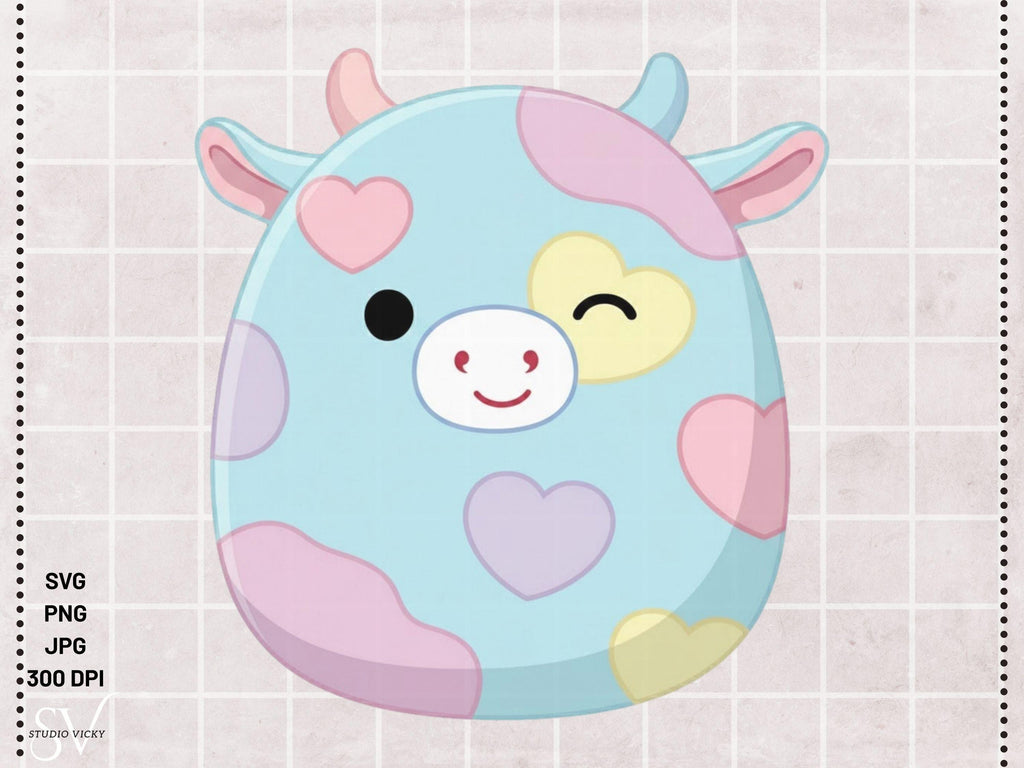 Cow Squish Animals Clipart Bundle, Bull PNG SVG, Birthday Party Decor