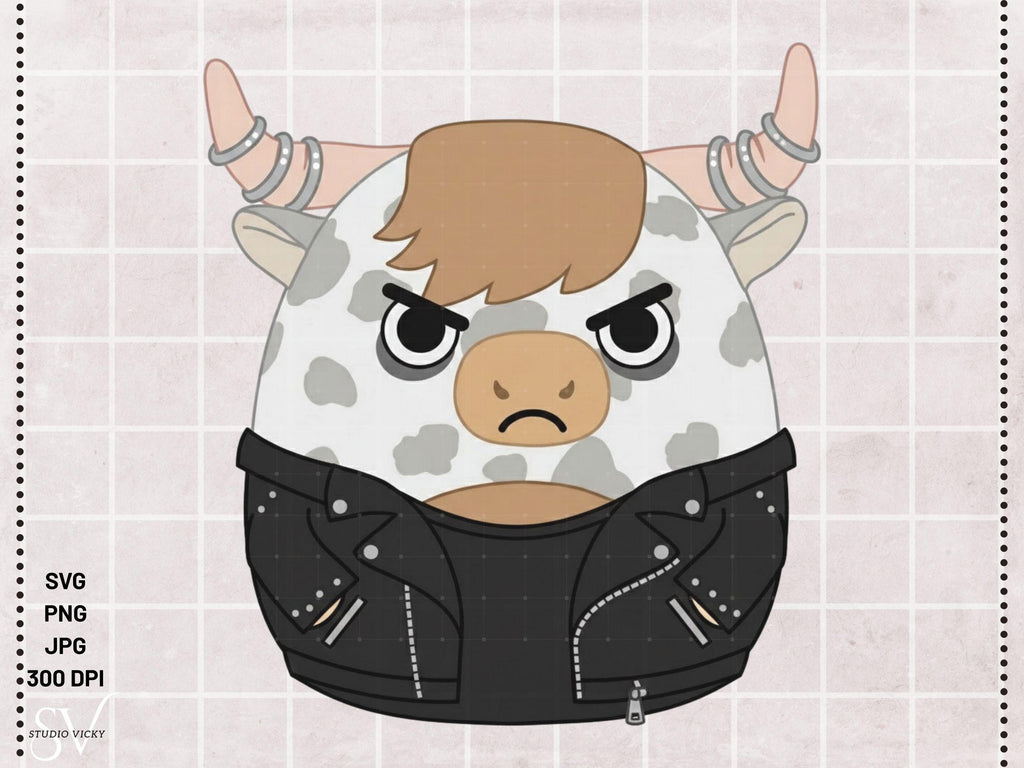 Cow Squish Animals Clipart Bundle, Bull PNG SVG, Birthday Party Decor