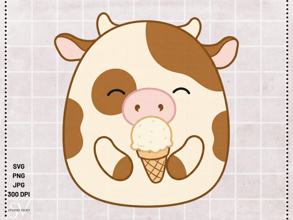 Cow Squish Animals Clipart Bundle, Bull PNG SVG, Birthday Party Decor