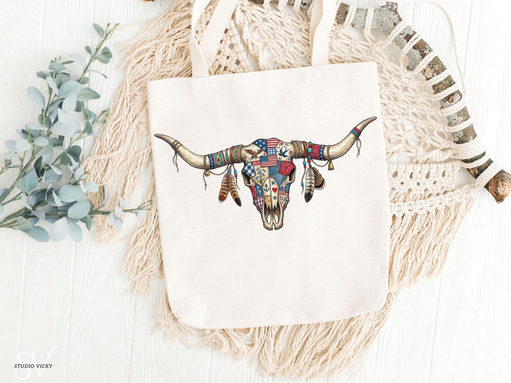 Cow Skull Patchwork SVG Bundle | Boho Longhorn Clipart, Western Quilt Design (Digital Download)