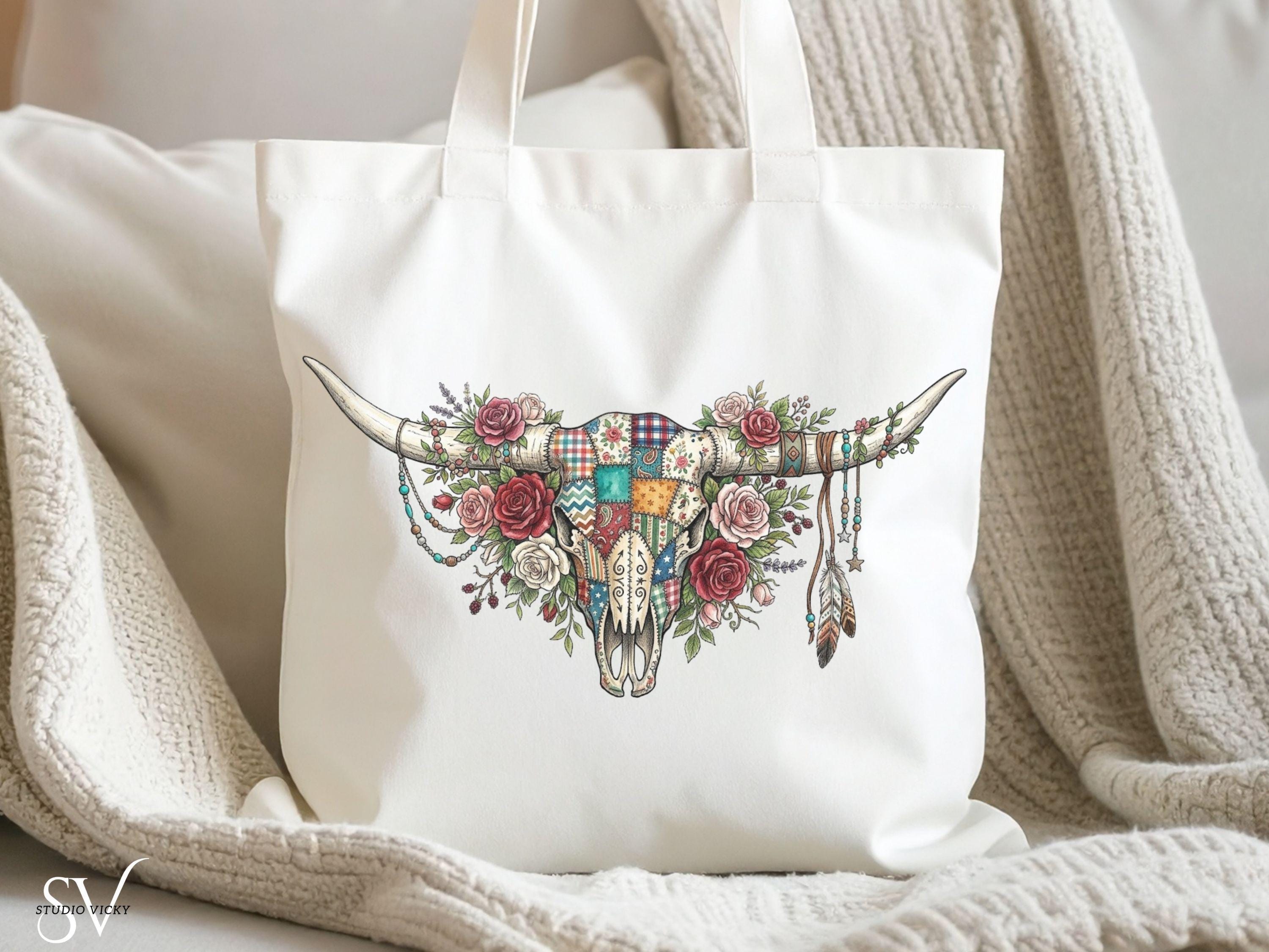 Cow Skull Patchwork SVG Bundle | Boho Longhorn Clipart, Western Quilt Design (Digital Download)
