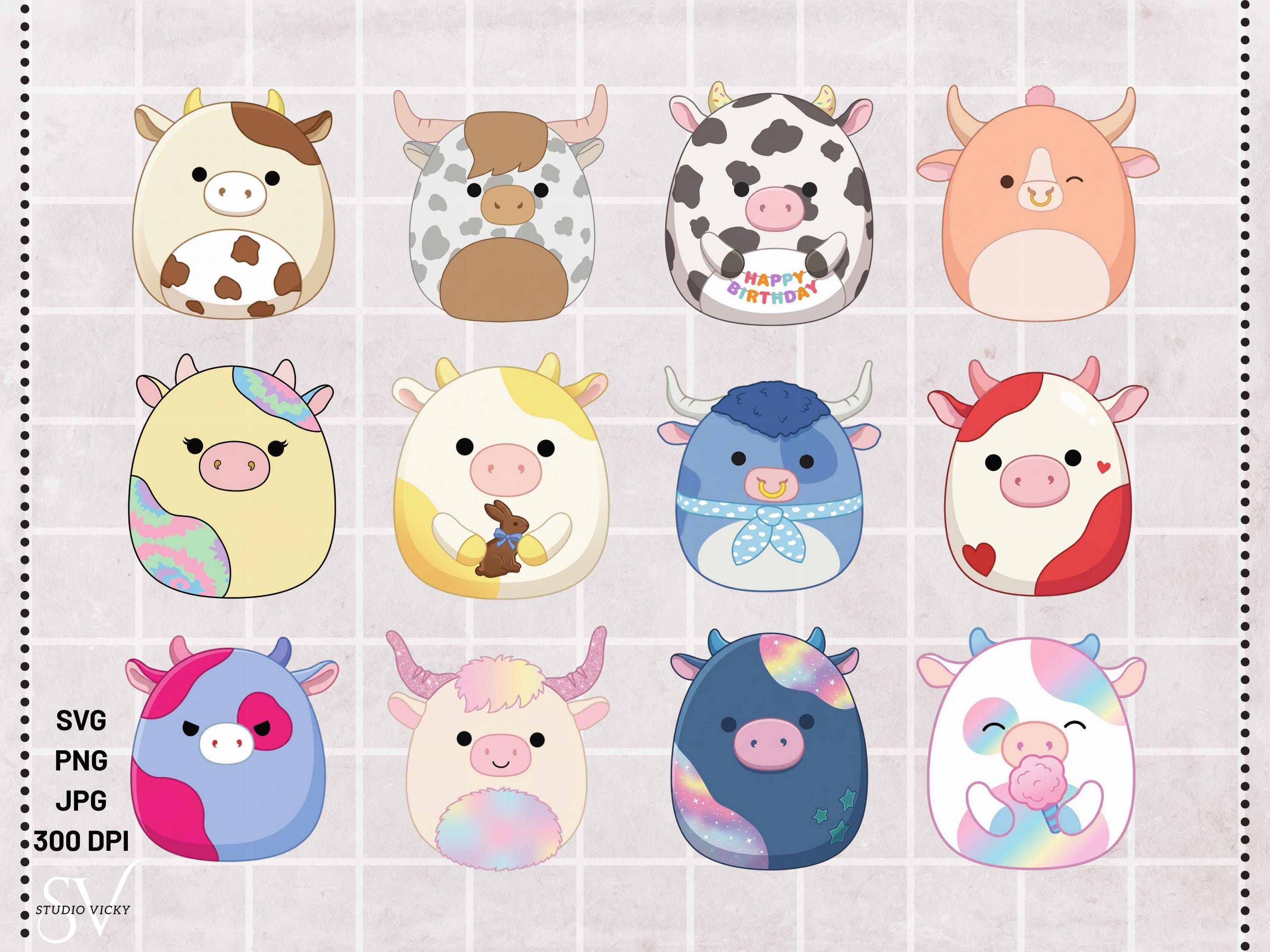 Squishy Cow Clipart Bundle | 22 PNG SVG Files + 15 Glitter Patterns