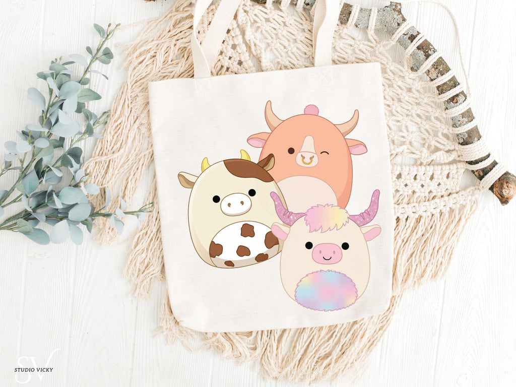 Squishy Cow Clipart Bundle | 22 PNG SVG Files + 15 Glitter Patterns
