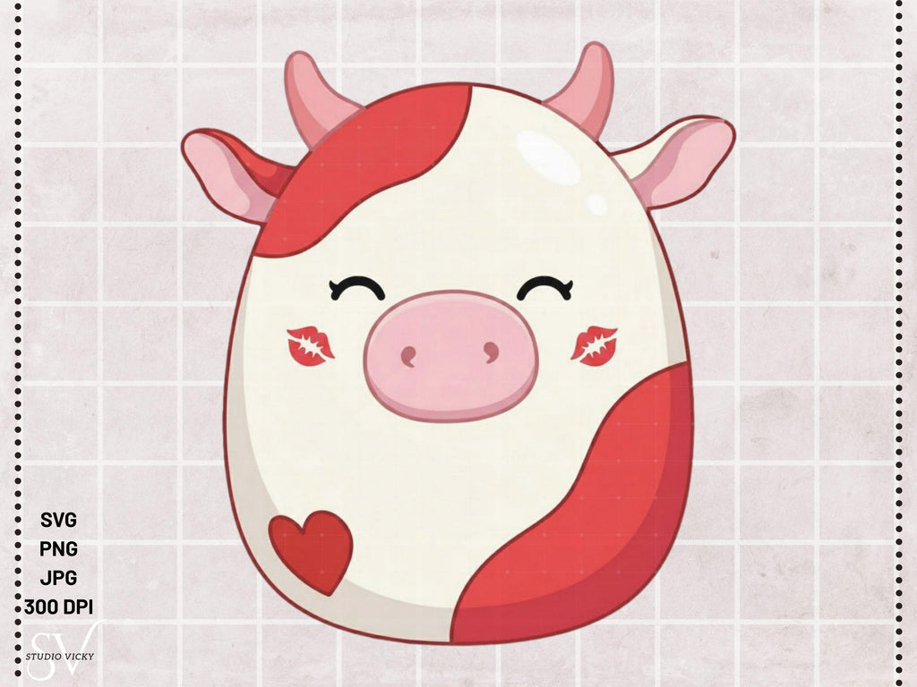 Cow Squish Animals Clipart Bundle, Bull PNG SVG, Birthday Party Decor