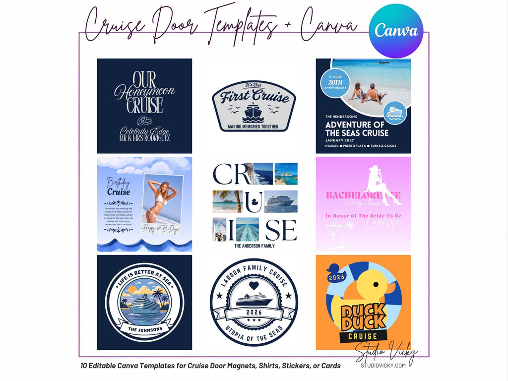 Cruise Door Decoration Templates, Stateroom Magnets, Canva Editable (Digital Download)