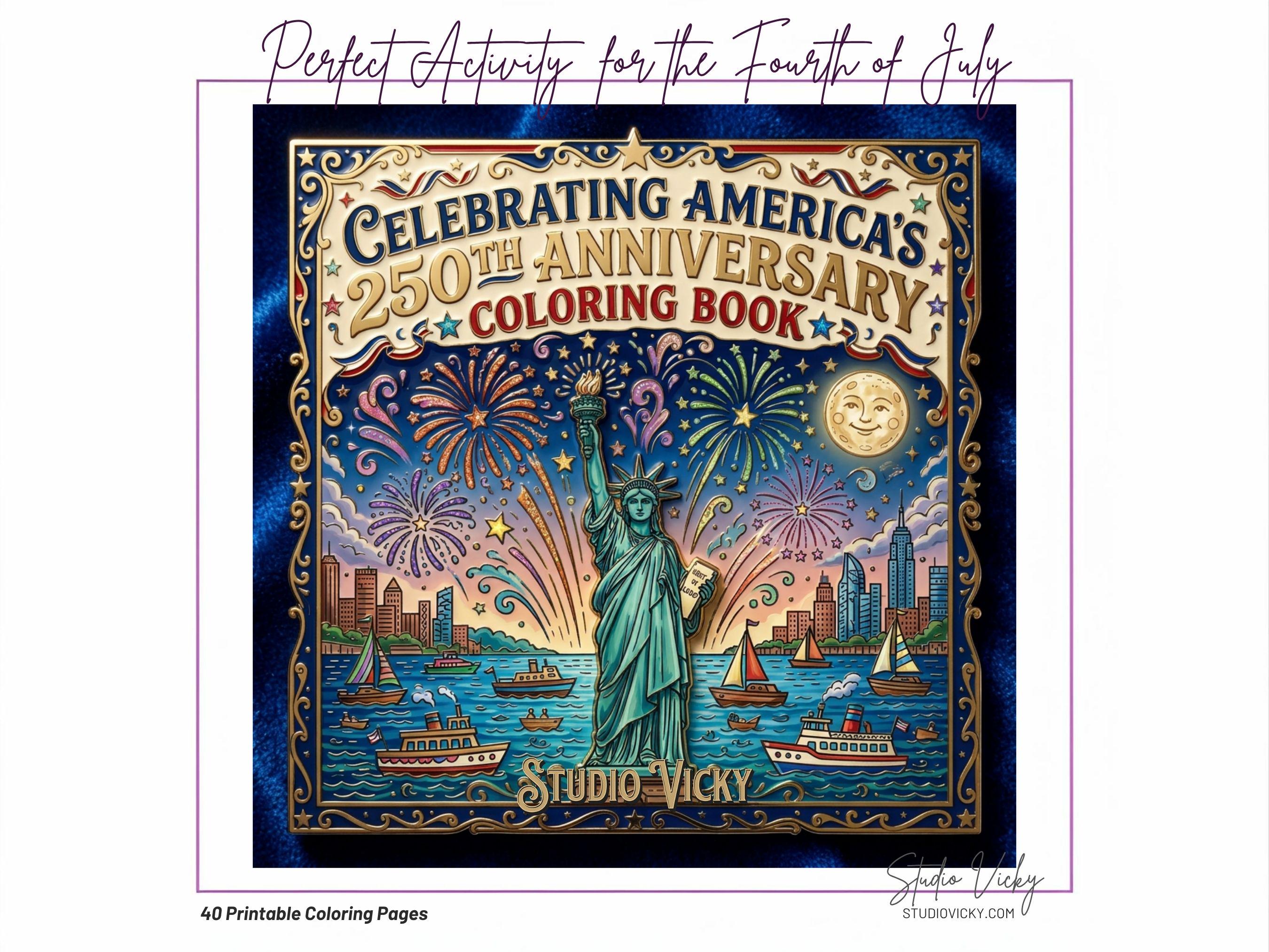 America's 250th Anniversary Coloring Book, Patriotic History Activity (PDF Download)