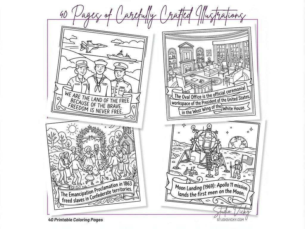 America's 250th Anniversary Coloring Book, Patriotic History Activity (PDF Download)