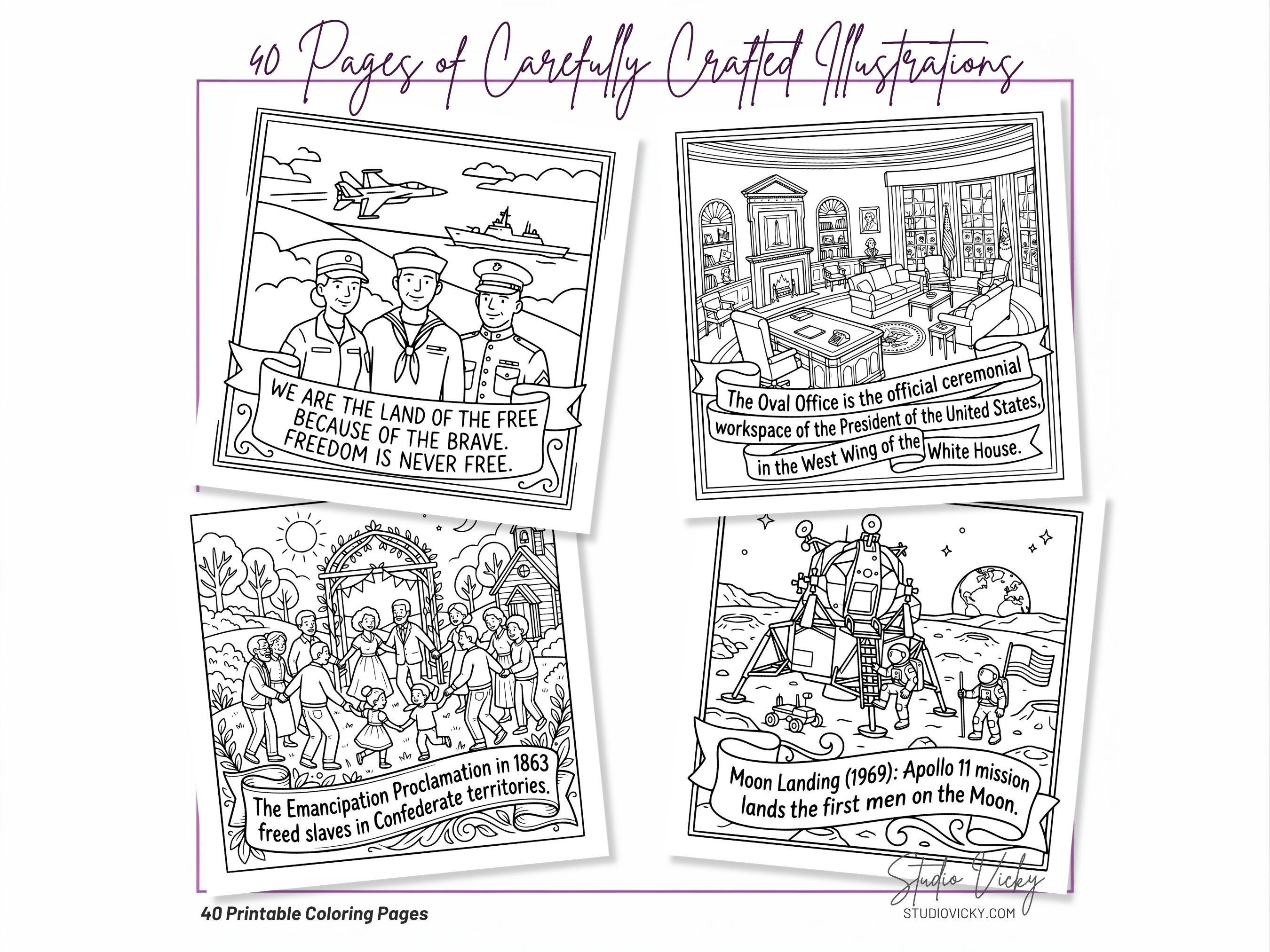 America's 250th Anniversary Coloring Book, Patriotic History Activity (PDF Download)