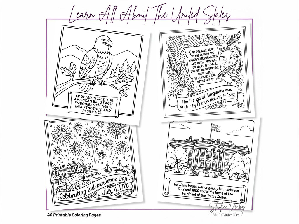 America's 250th Anniversary Coloring Book, Patriotic History Activity (PDF Download)