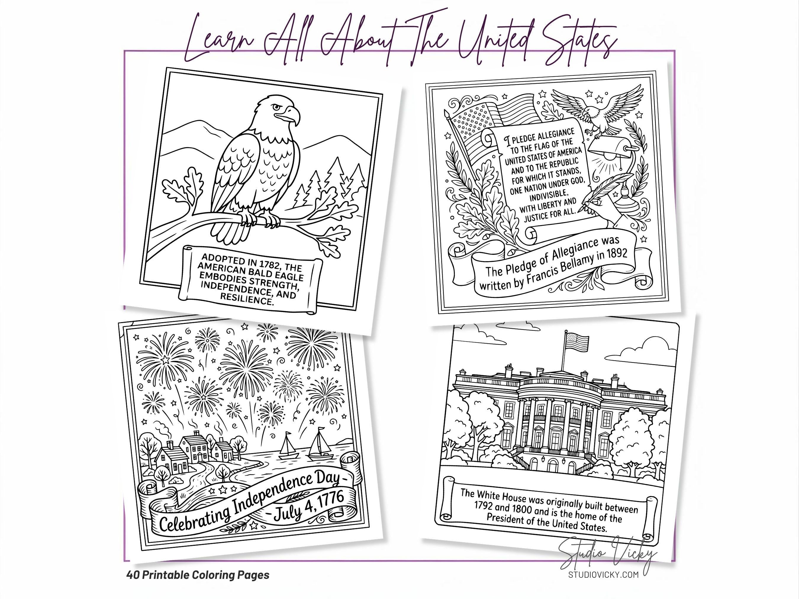 America's 250th Anniversary Coloring Book, Patriotic History Activity (PDF Download)