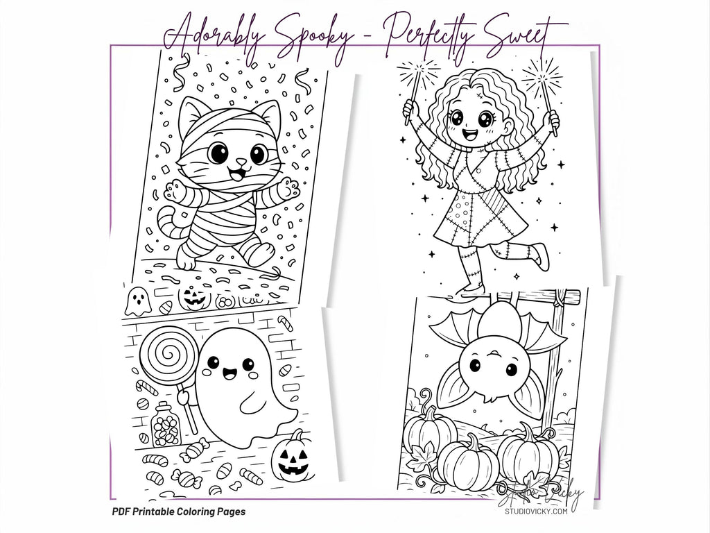 Spooky Cuties Sweet Adventures Coloring Book, Cozy Goth Halloween Activity (PDF Download)