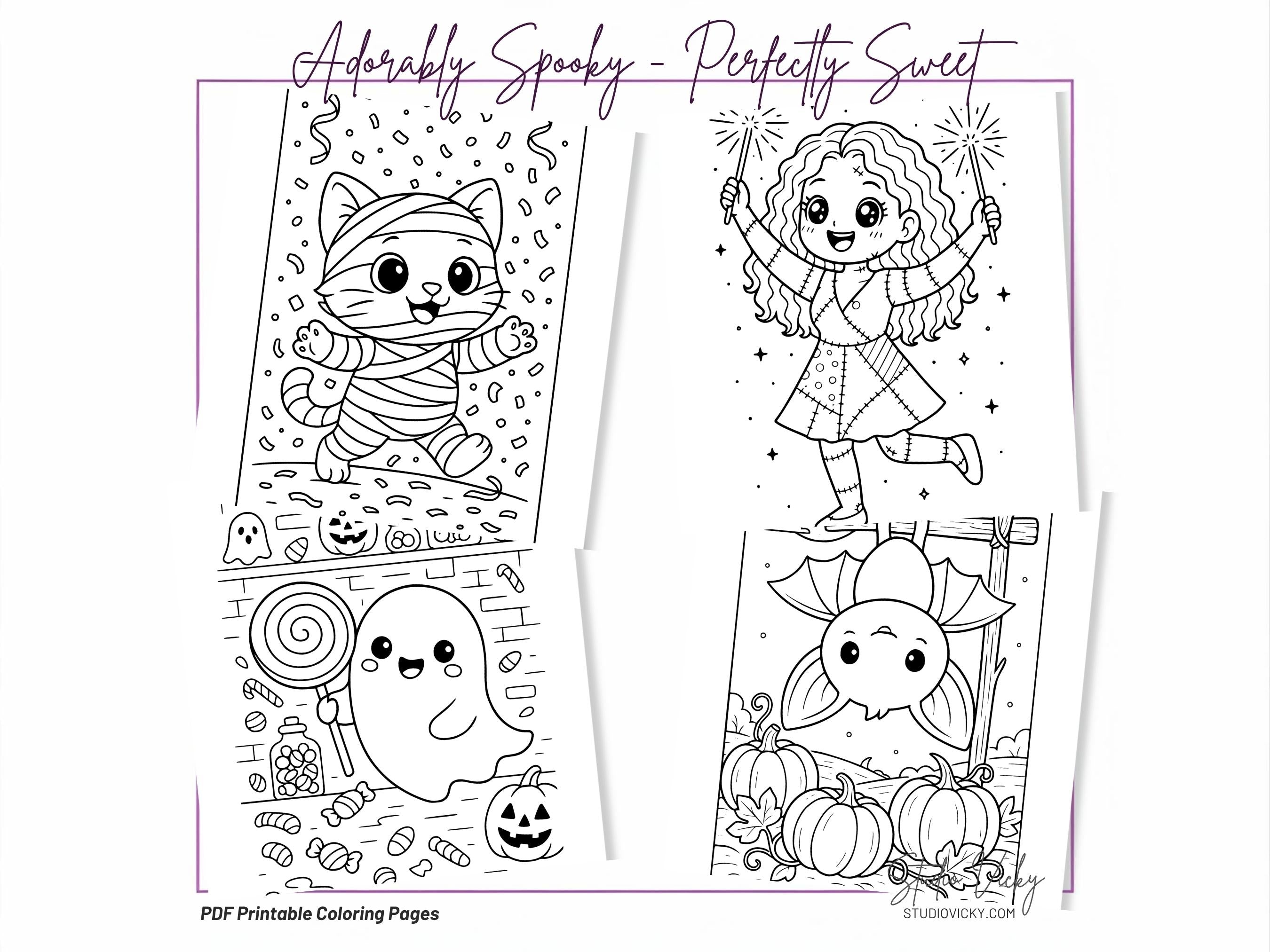Spooky Cuties Sweet Adventures Coloring Book, Cozy Goth Halloween Activity (PDF Download)