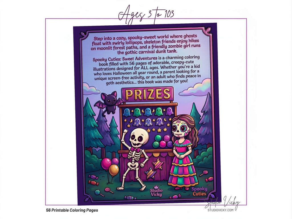 Spooky Cuties Sweet Adventures Coloring Book, Cozy Goth Halloween Activity (PDF Download)