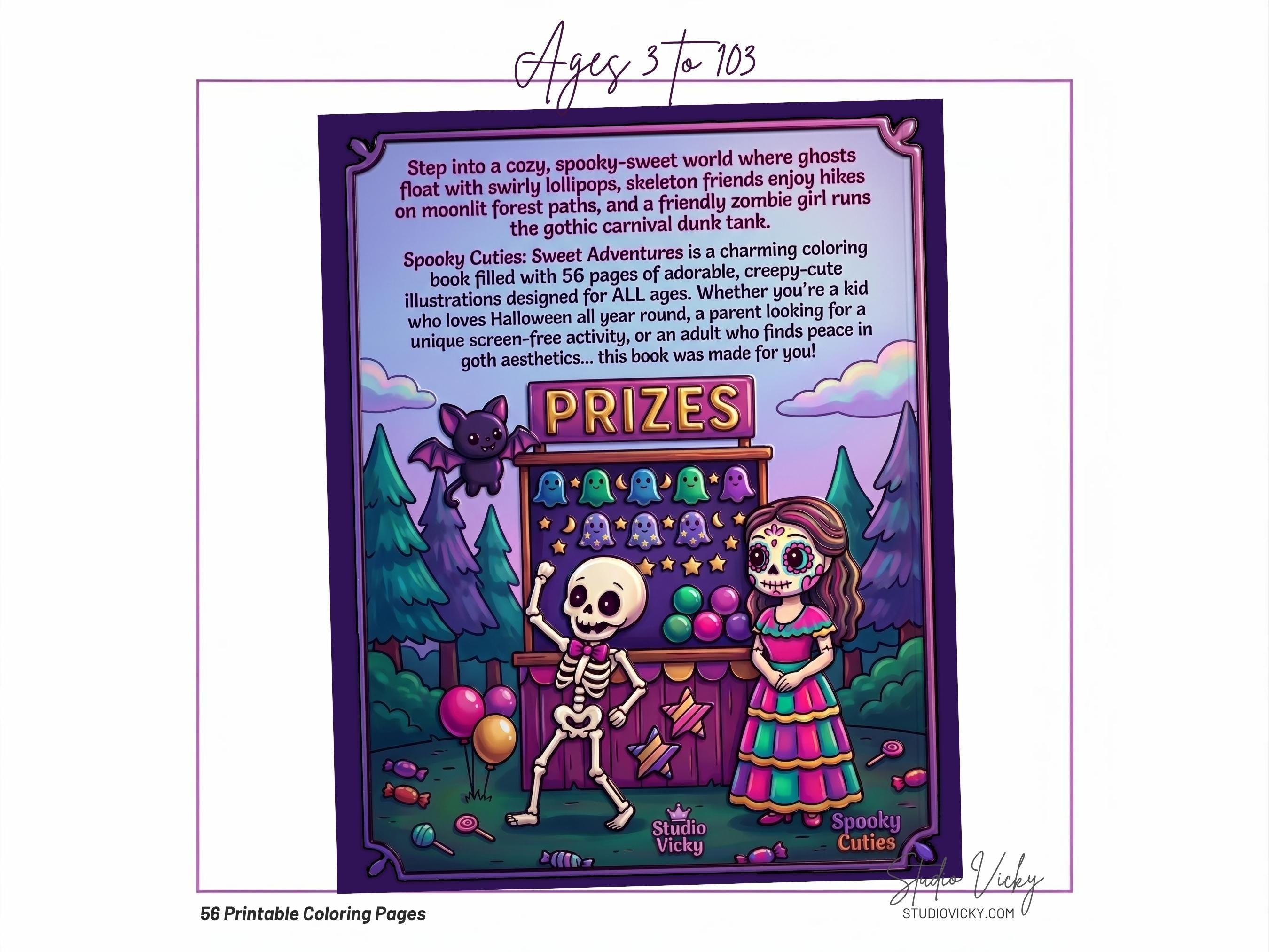 Spooky Cuties Sweet Adventures Coloring Book, Cozy Goth Halloween Activity (PDF Download)