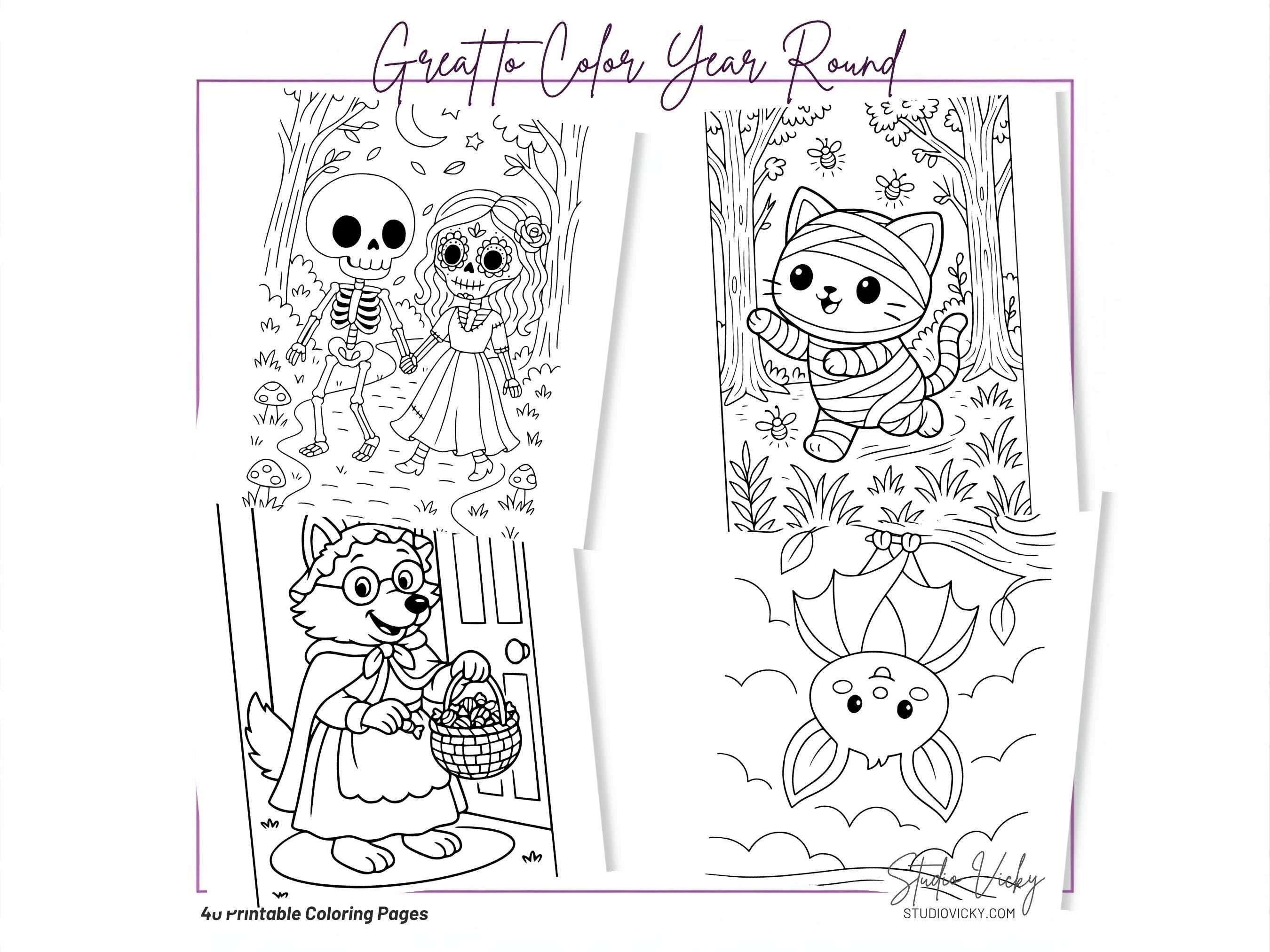 Spooky Cuties Sweet Adventures Coloring Book, Cozy Goth Halloween Activity (PDF Download)