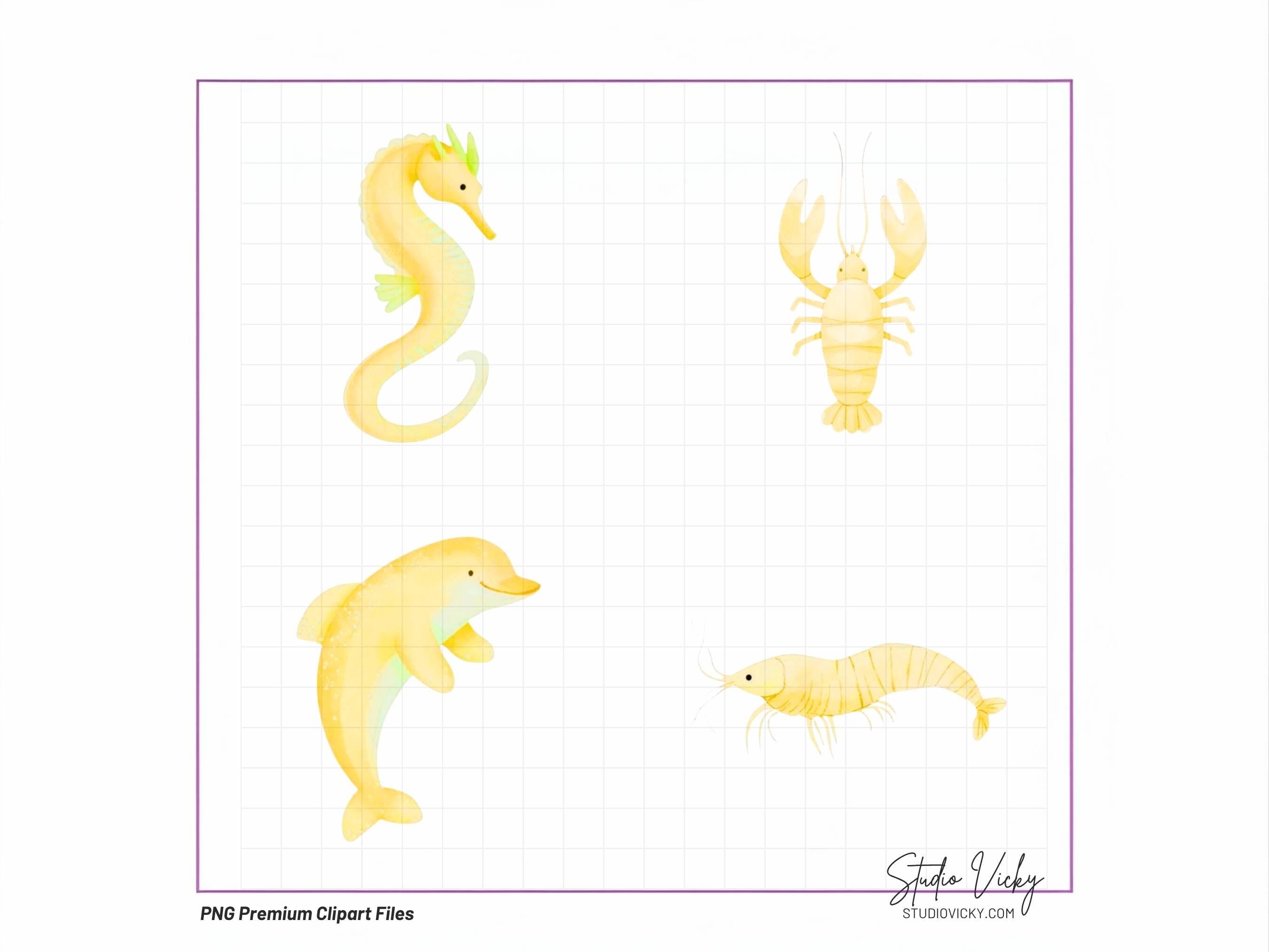 Golden Summer Sea Watercolor Clipart Bundle | Yellow Coastal Beach PNG Files