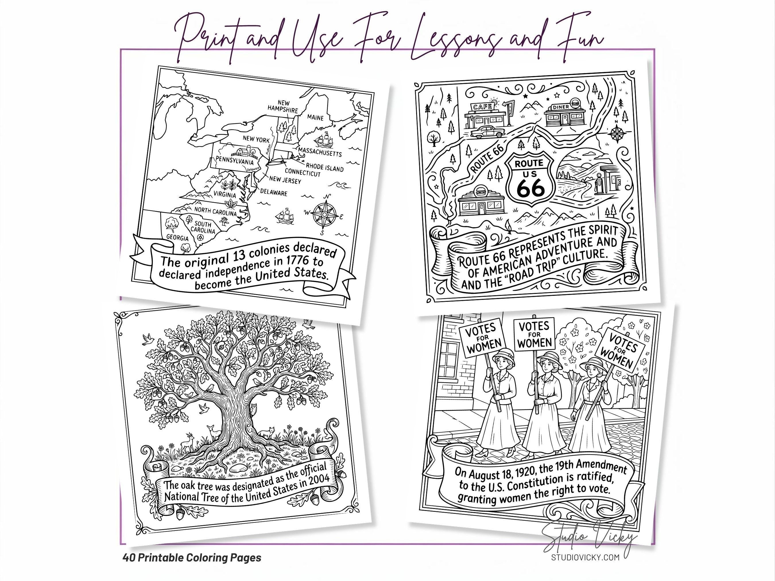 America's 250th Anniversary Coloring Book, Patriotic History Activity (PDF Download)