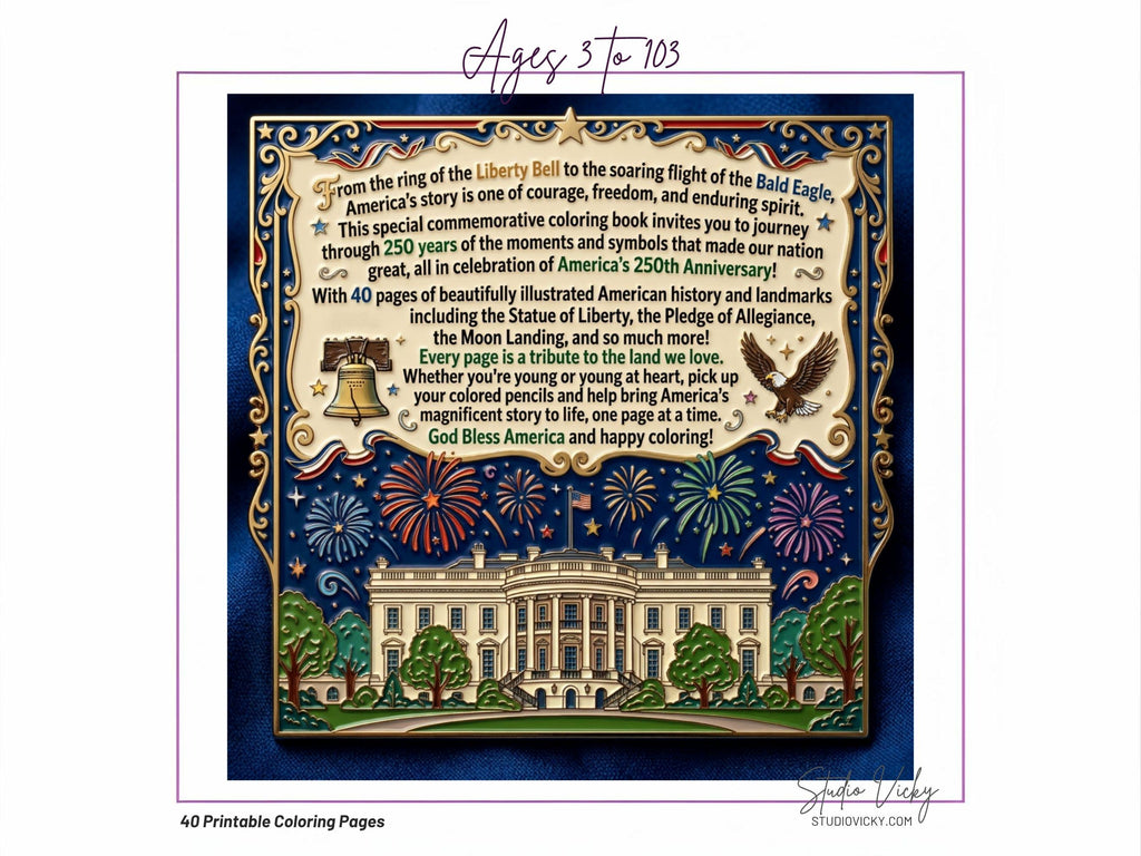 America's 250th Anniversary Coloring Book, Patriotic History Activity (PDF Download)