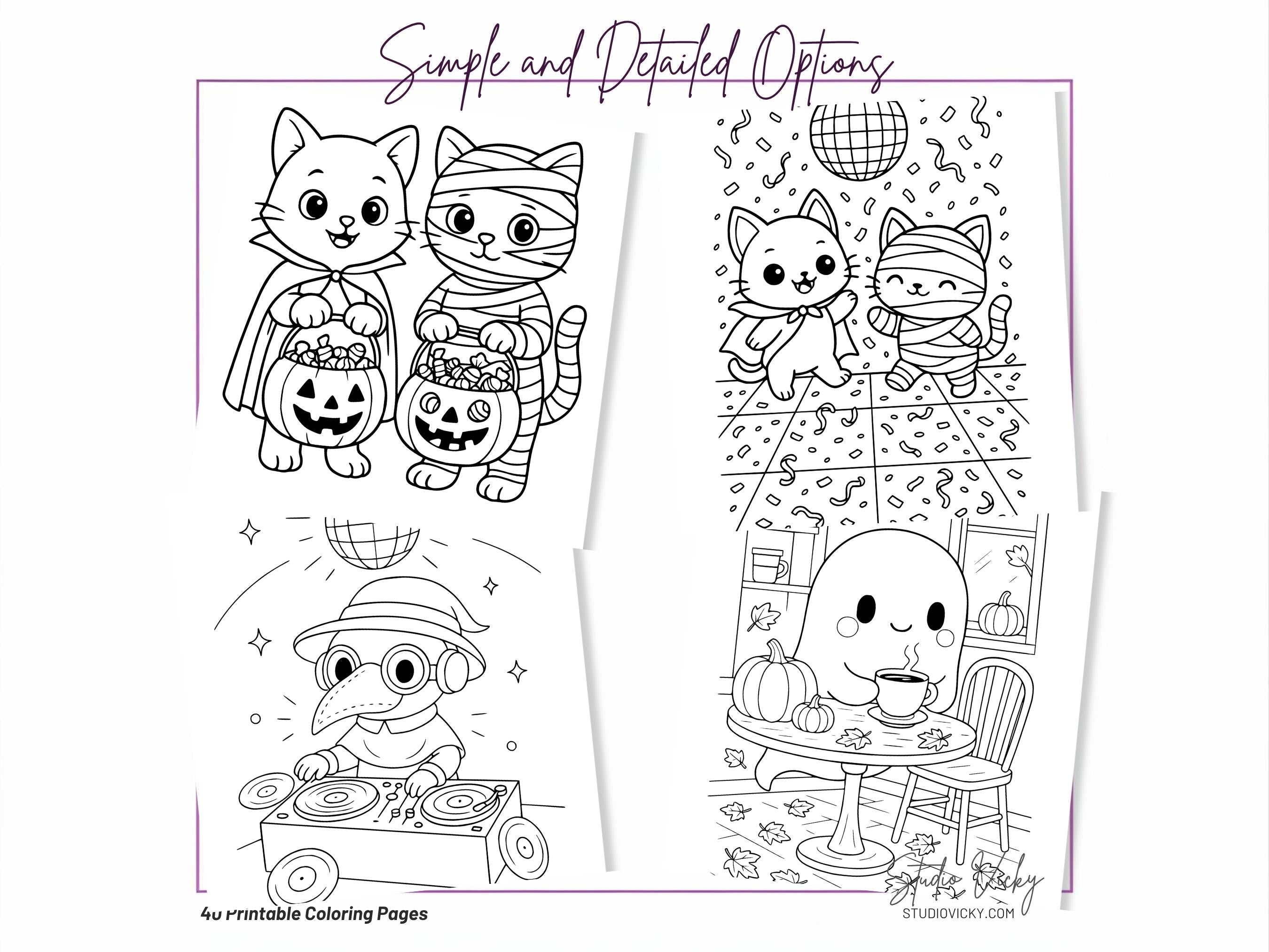 Spooky Cuties Sweet Adventures Coloring Book, Cozy Goth Halloween Activity (PDF Download)