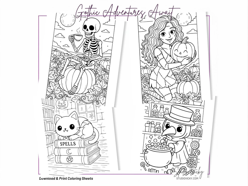 Spooky Cuties Sweet Adventures Coloring Book, Cozy Goth Halloween Activity (PDF Download)