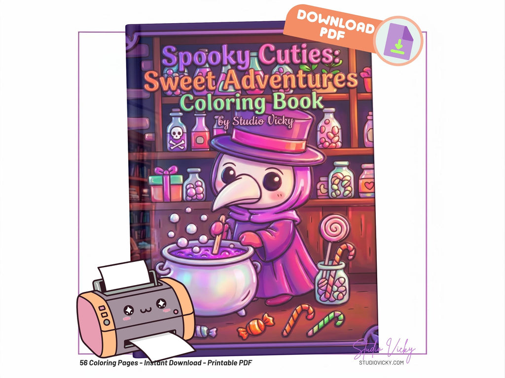 Spooky Cuties Sweet Adventures Coloring Book, Cozy Goth Halloween Activity (PDF Download)