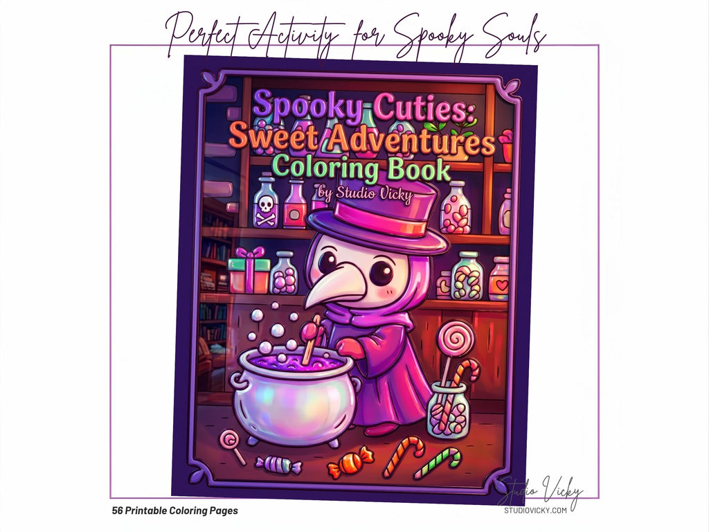 Spooky Cuties Sweet Adventures Coloring Book, Cozy Goth Halloween Activity (PDF Download)